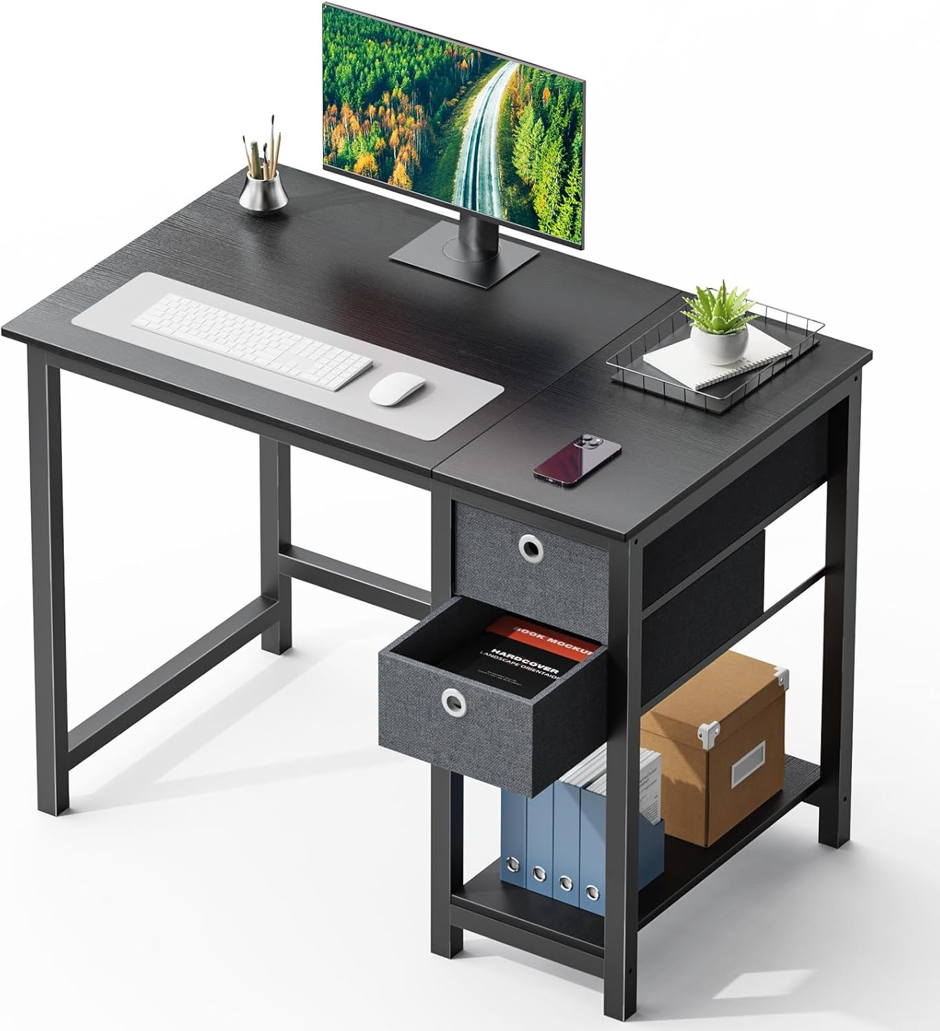 40-Inch Compact Computer Desk with Ample Storage Drawers - Modern Simple Style Writing Study PC Work Table for Home Bedroom Small Spaces - Ergonomic Design, Sturdy Construction, and Spacious Workspace
