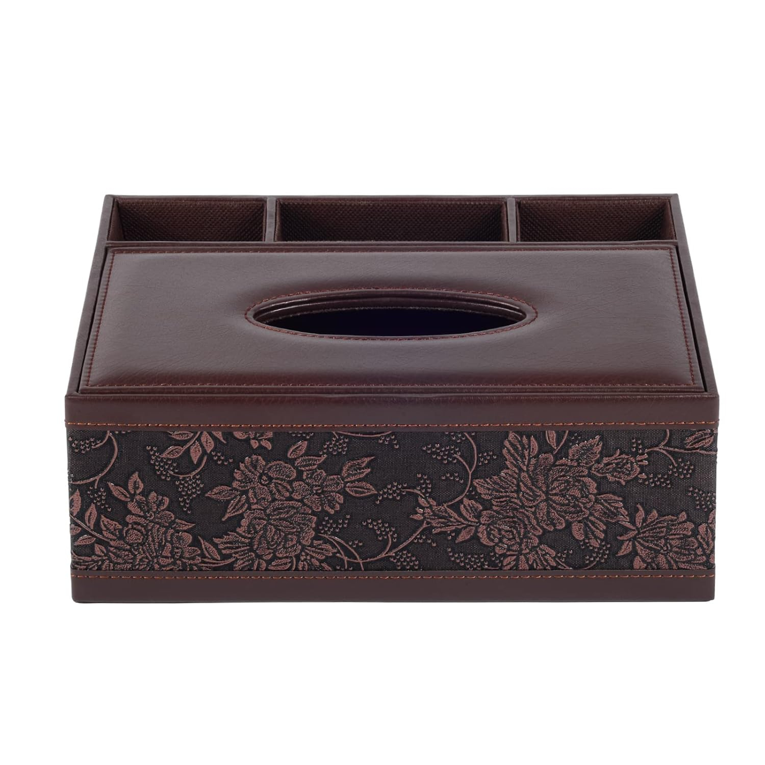 Multifunction PU Leather Tissue Box Holder/Cover Rectangular Upgrade Large Size Stationery Napkin Remote Control Storage Box,Facial Tissue Dispenser Organizer Caddy Home Office Supplies (Retro)