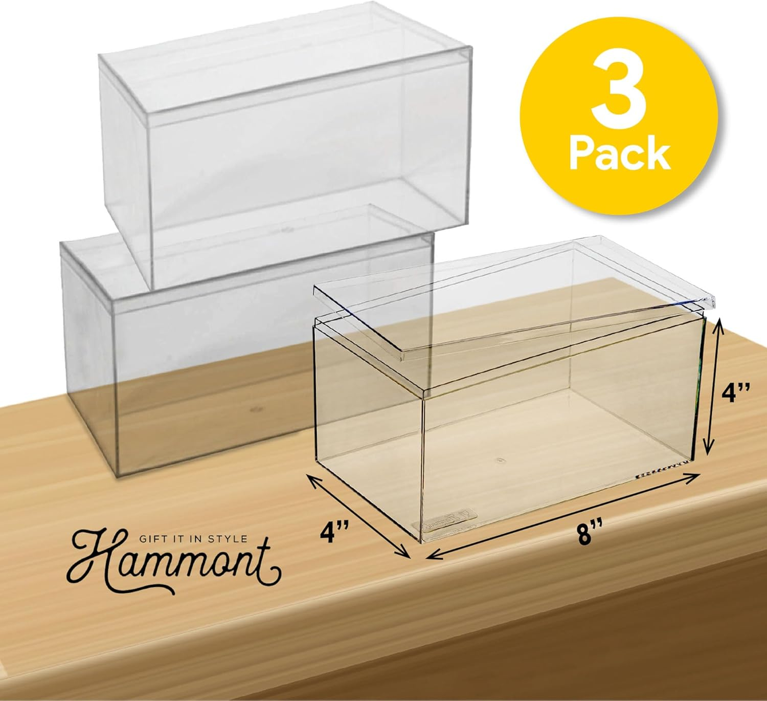 Hammont Rectangle Acrylic Box - Shelf Organizer Bins - Clear Storage Containers - Candy Party Favors | Bathroom Storage | Makeup Cosmetic Organization | 7.5"x3.75"x2" (4 Pack)