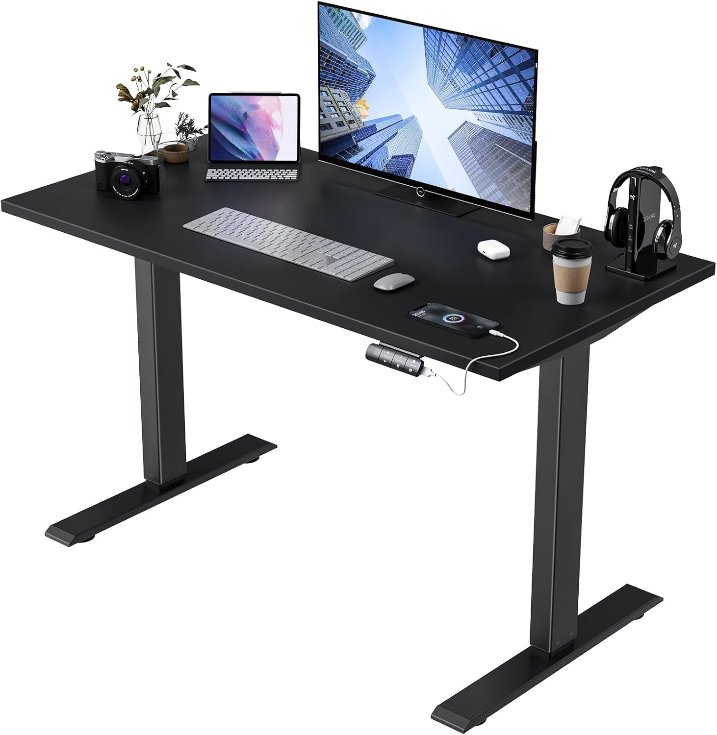 Soohow Electric Standing Desk 48 x 24 Inches Adjustable Height Desk, Dual Motor Stand Up Computer Desk, Black Tabletop (120 x 60 cm), Black Frame for Home Office