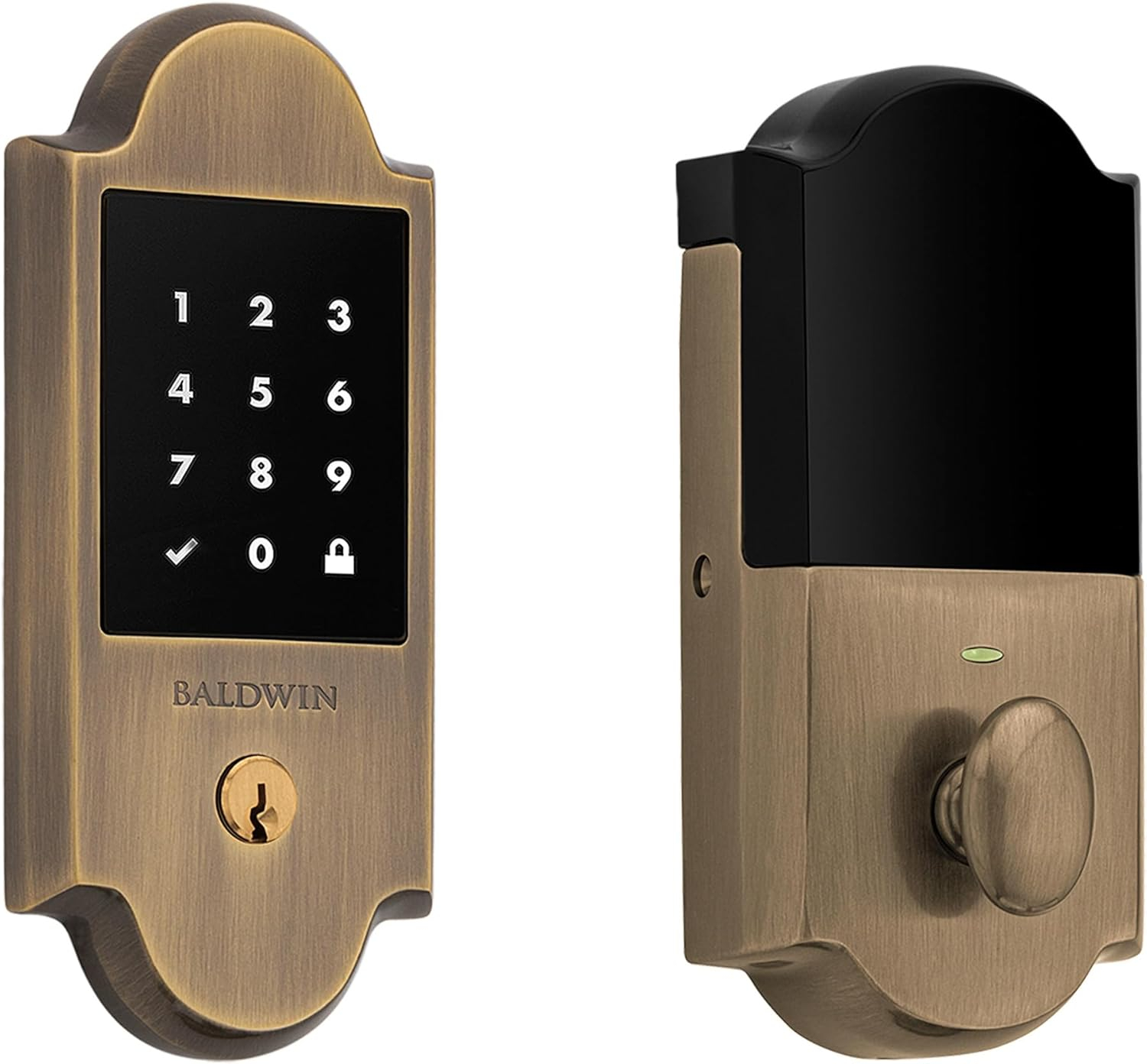 Satin Brass and Black Electronic Keyed Deadbolt with Touchscreen