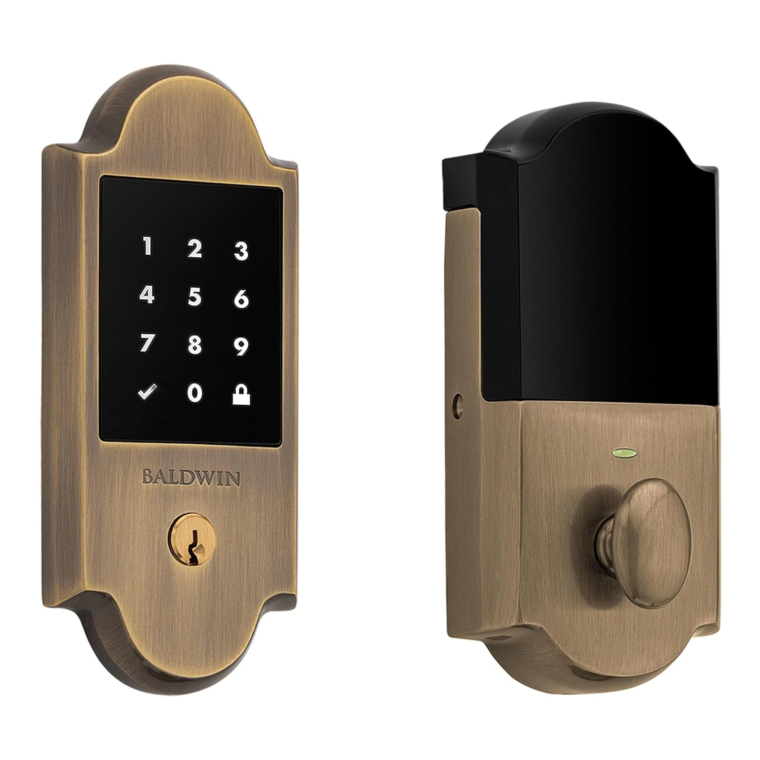 Satin Brass and Black Electronic Keyed Deadbolt with Touchscreen