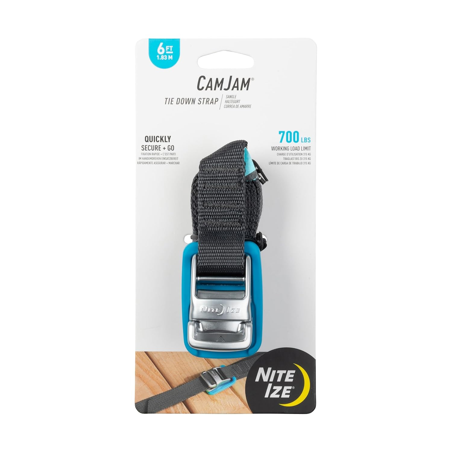 Nite Ize CamJam Tie Down Strap - Tie Down Ratchet Straps - Straps for Trucks & Cars - Tie Downs for Luggage, Camping Gear & Other Loads - Moving Supplies - 6 ft Strap, Blue (Pack of 1)