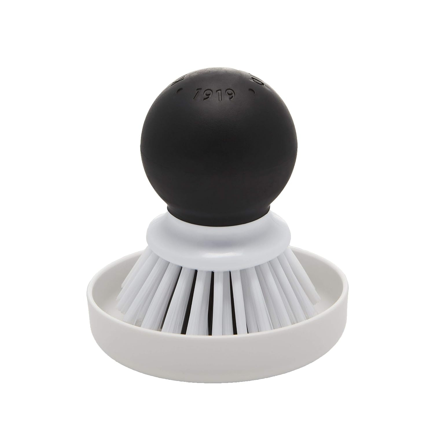 Compact Black and White Plastic Palm Brush with Holder