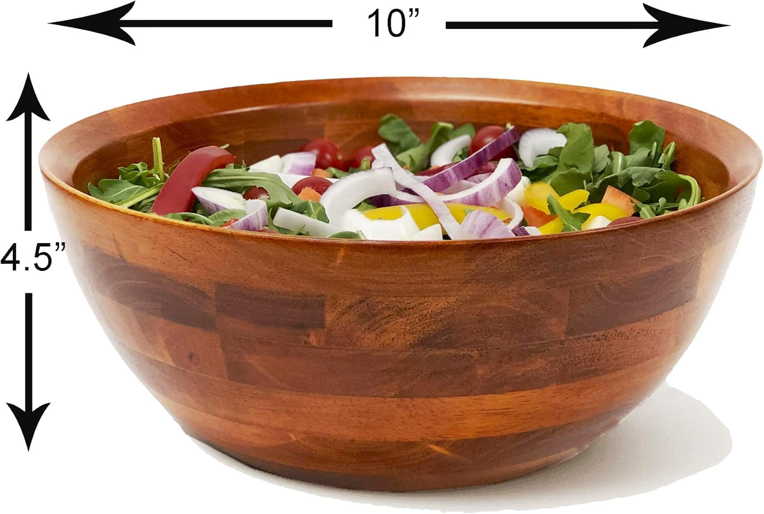 Woodard & Charles Large Wooden Serving Bowl for Salads, Fruits, Popcorn, Pasta, 10” Diameter x 4.5“ Height