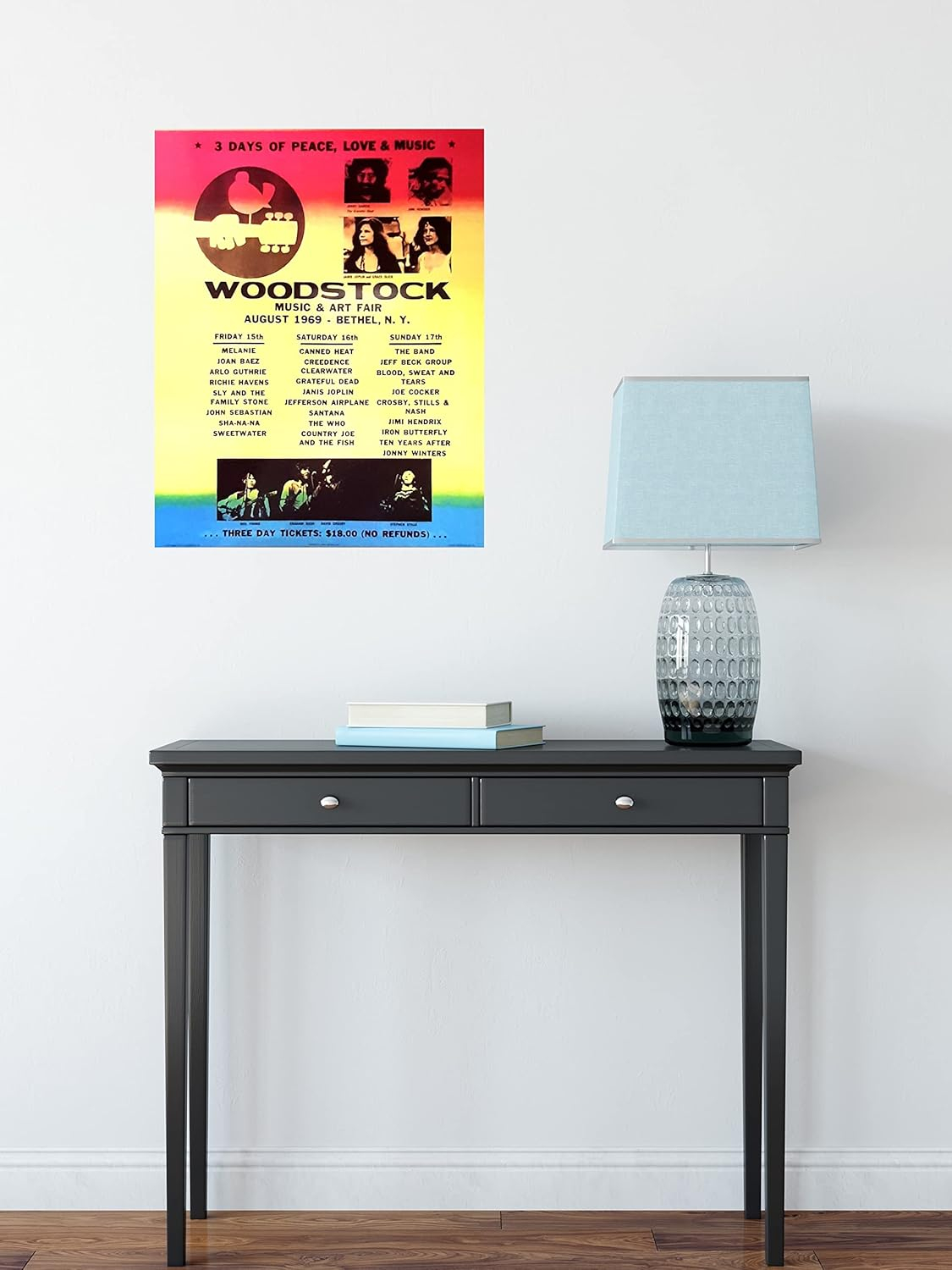 Buyartforless Woodstock Line-Up 20x16 Art Print Poster Woodstock Concert Ticket, 1969, Woodstock New York, Janis Joplin, Jimmy Hendrix, 3 Days