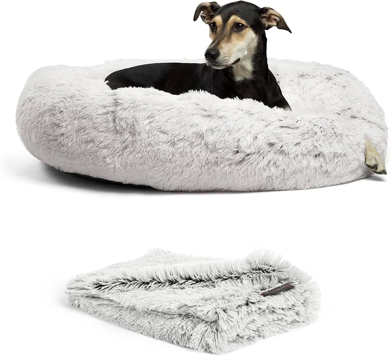 Large Orthopedic Elevated Gray Vegan Nylon Donut Pet Bed