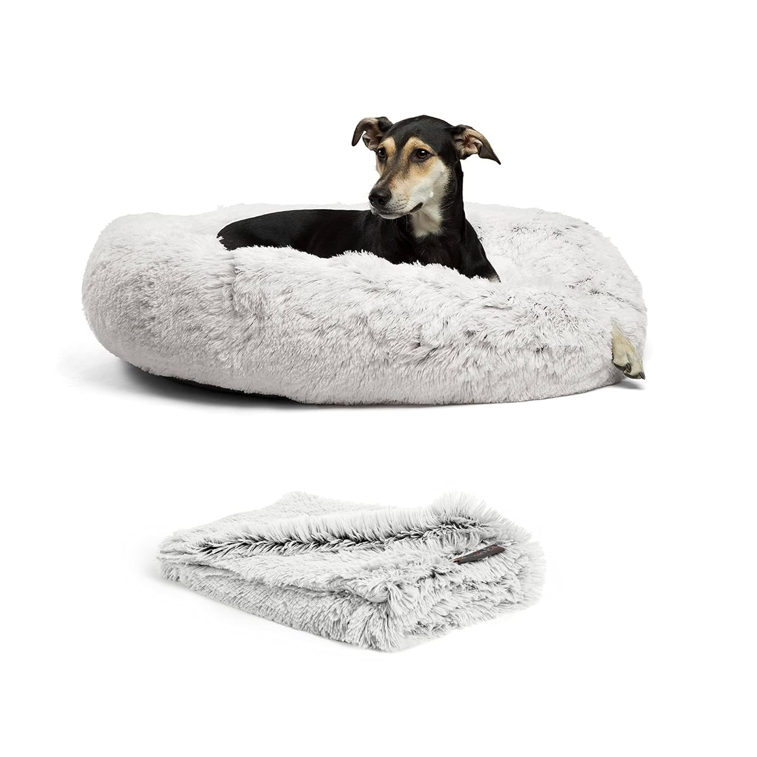 Large Orthopedic Elevated Gray Vegan Nylon Donut Pet Bed