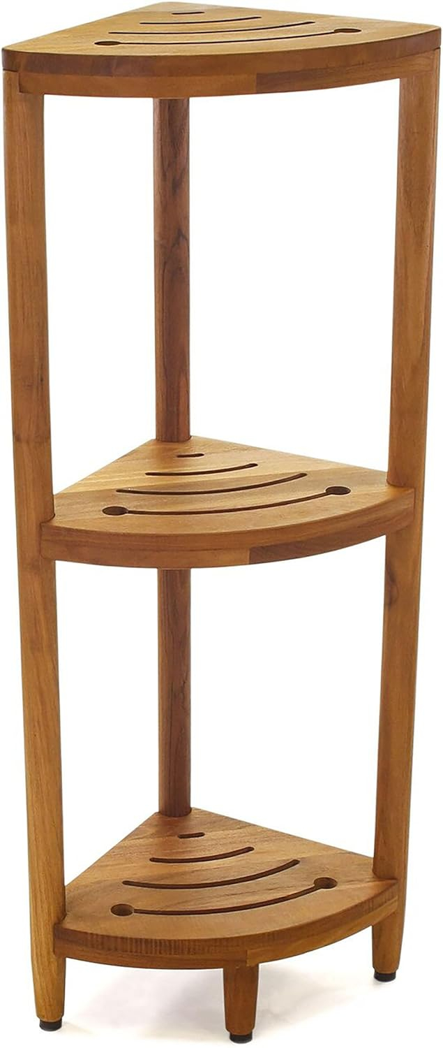 AquaTeak AquaTeak Teak Oil 3 -Tier Wood Freestanding Corner Bathroom Shelf ( 11-in x 40.25-in x 11-in )