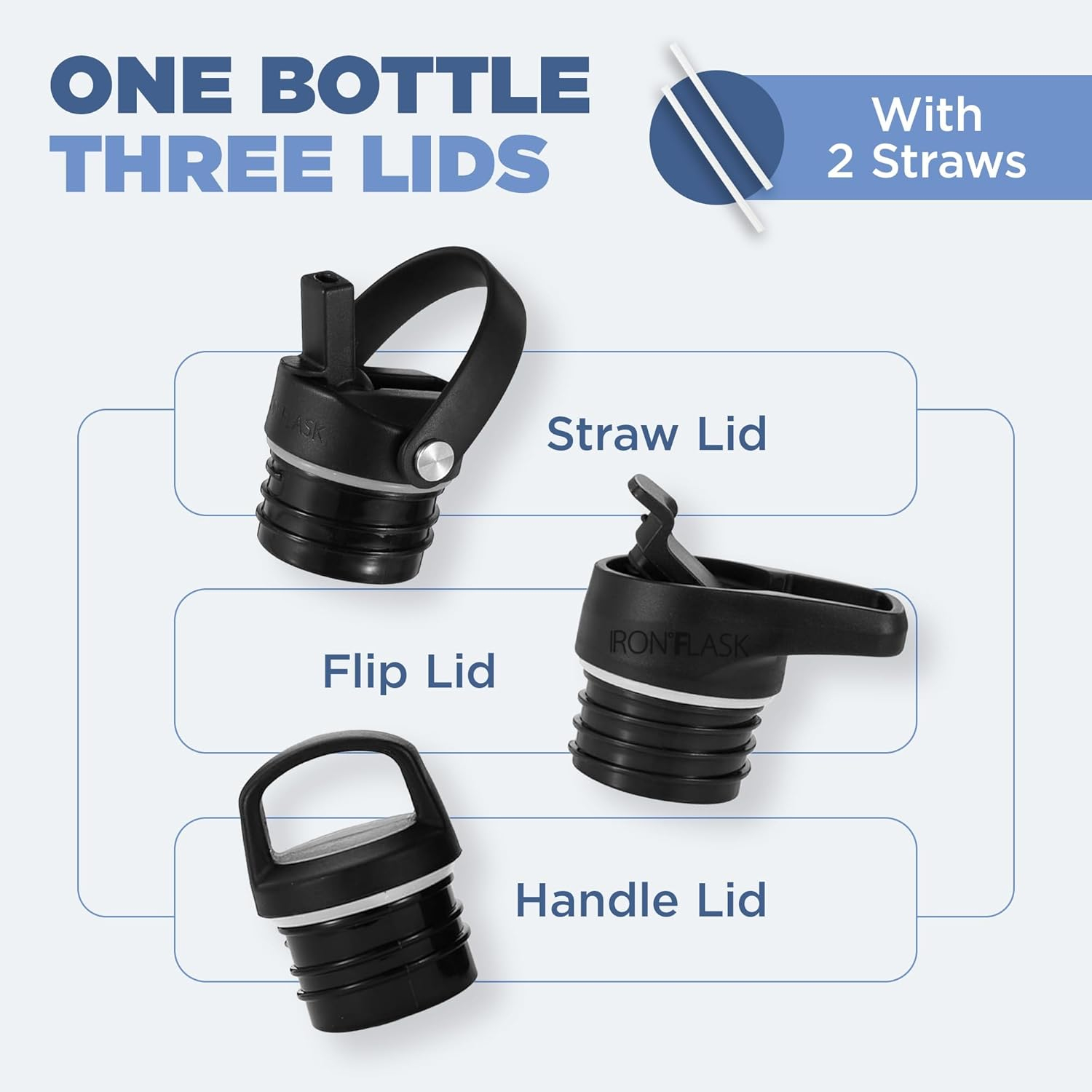 IRON °FLASK Camping & Hiking Hydration Canteens - 3 Lids (Narrow Straw Lid) Leak Proof Vacuum Insulated Stainless Steel - Hot & Cold Double Walled Sports Water Bottle - Winter White, 24 Oz