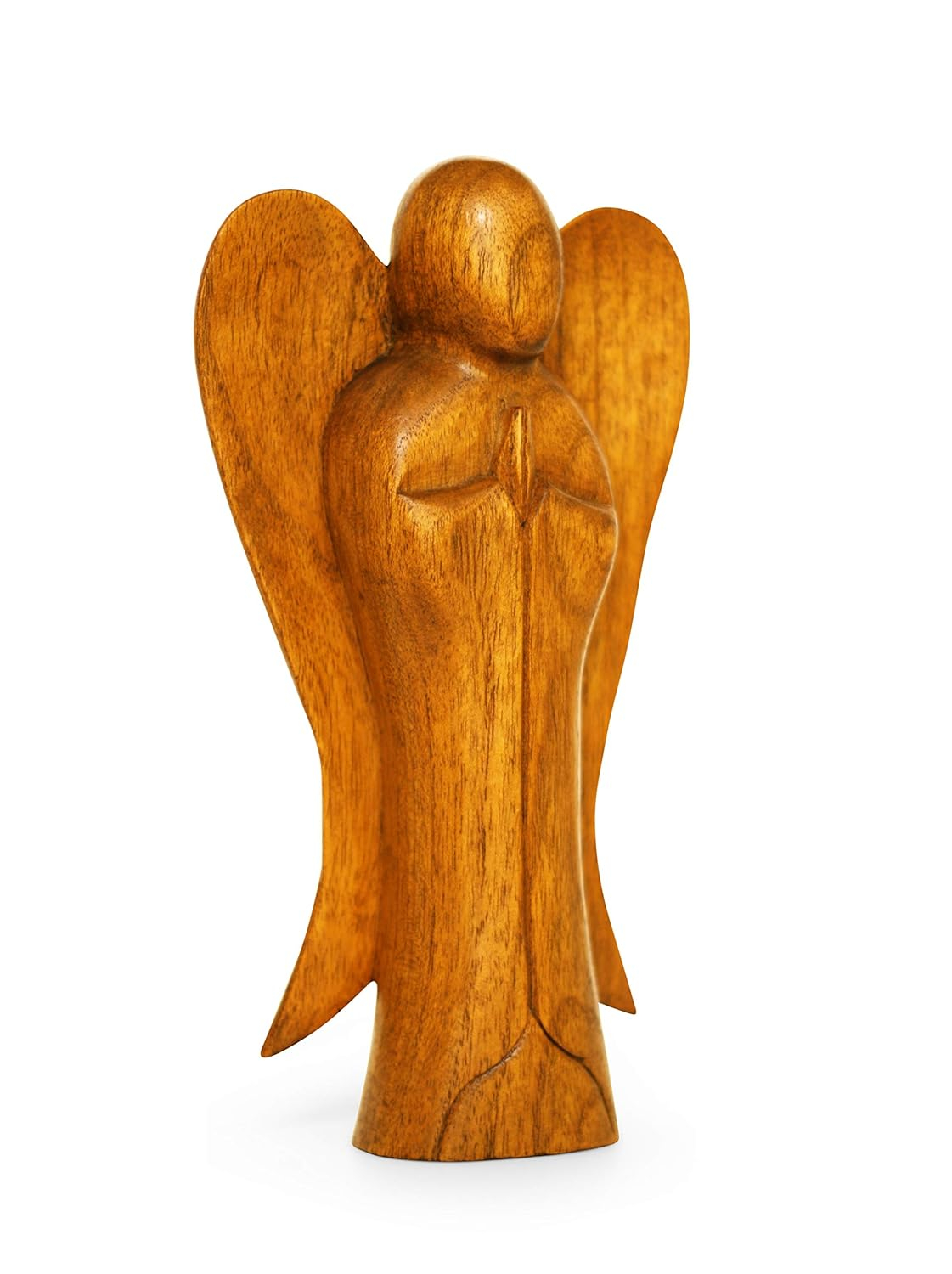 Hand Carved Suar Wood Praying Angel Statue - 10" Tall