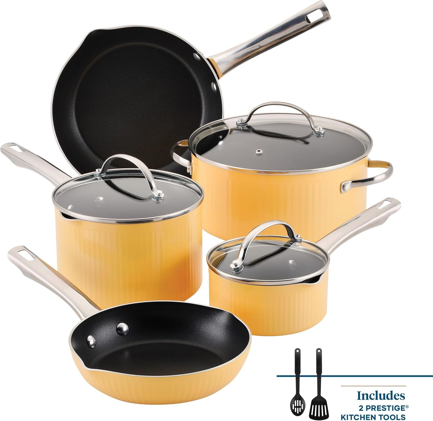 Farberware Style 10 Piece Nonstick Cookware Pots and Pans Set, Yellow