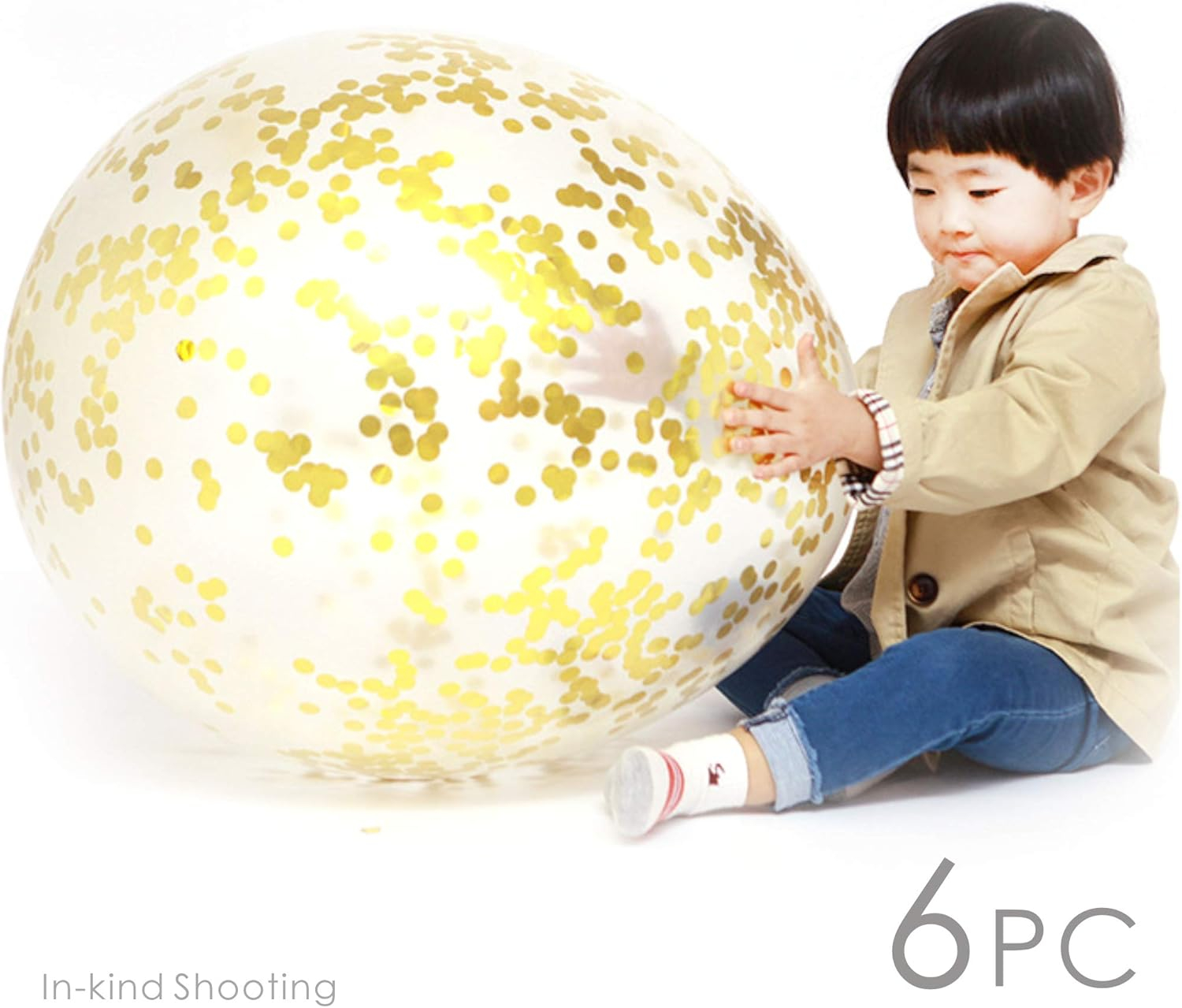 36 Inch Jumbo Confetti IFF17 Balloons, Giant Latex with Gold Confetti (Premium Helium Quality) Pkg/6 Latex glitter balloons for Party/Birthdays/Wedding/Festivals Christmas and Event Decorations