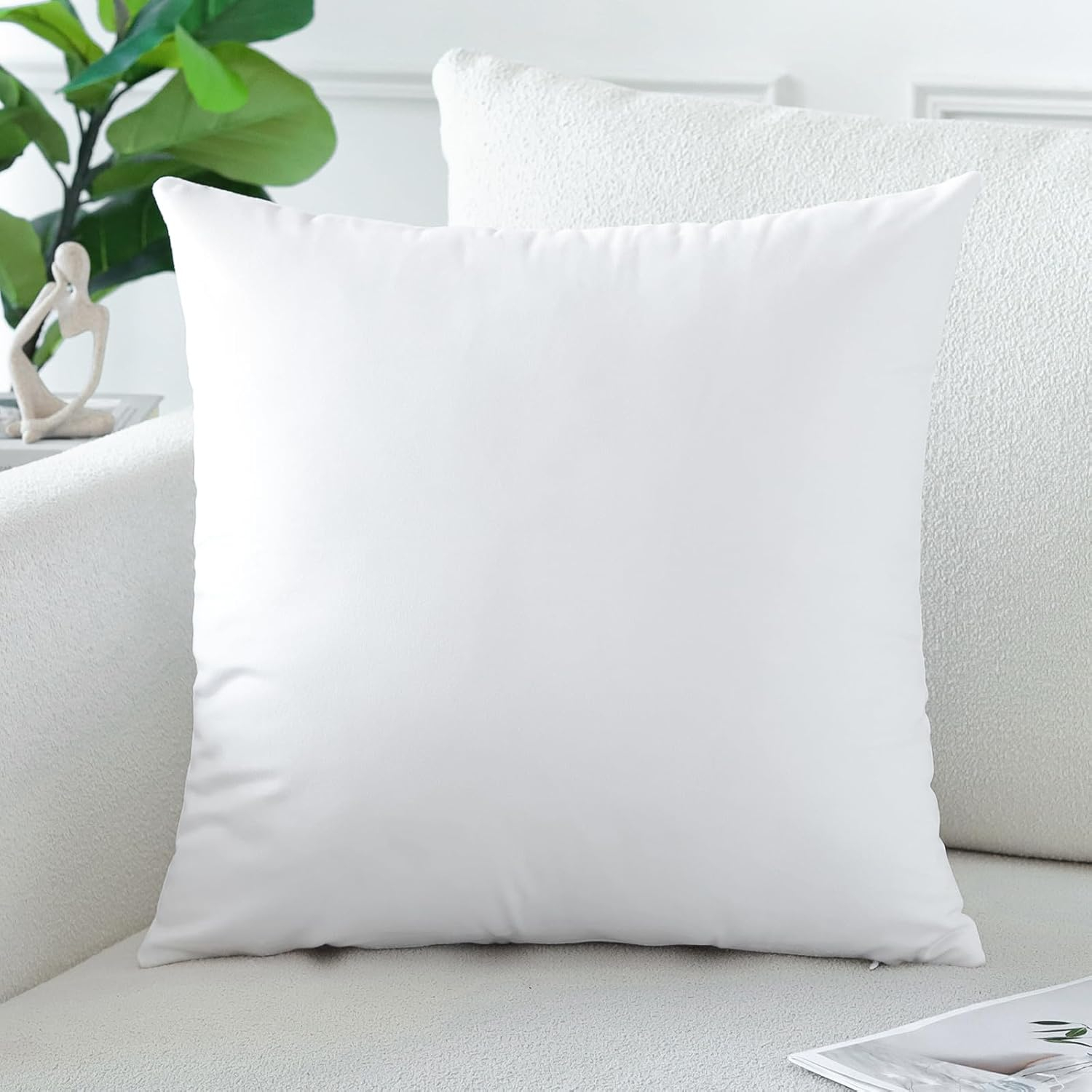 Phantoscope Soft Silky Velvet Series Decorative Throw Pillow, 18" x 18", True White, 1 Pack