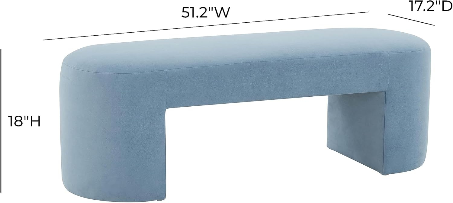 TOV Furniture Elena Transitional 51" W Velvet Bench in Light Blue