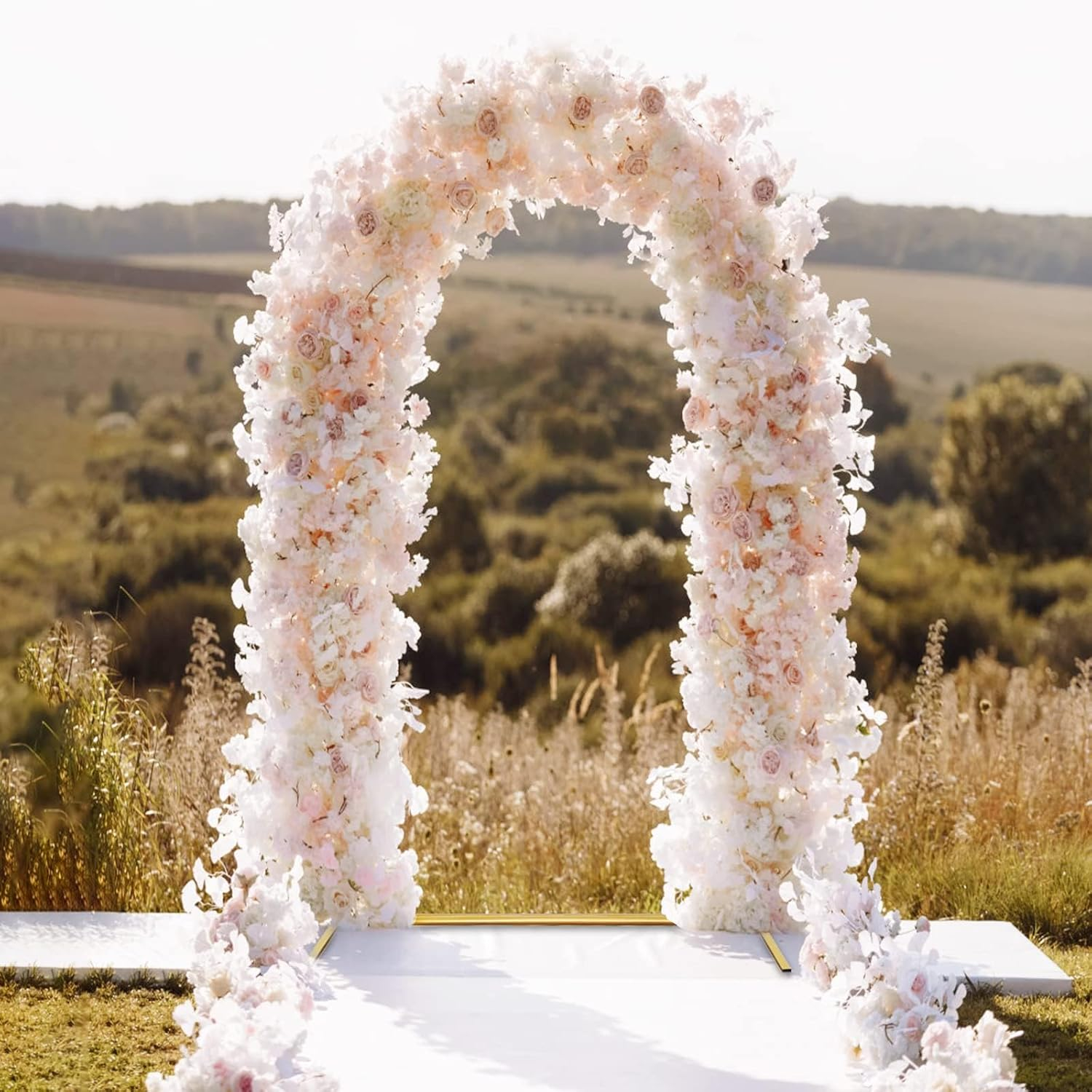Gold Heart-Shaped Metal Wedding Arch with Square Base