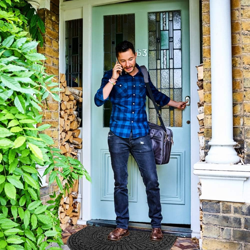 Mibao Door Mat Outdoor Indoor, 23.5" x 35.5", Half Round Door Mats, Non-Slip Front Door Mats Outdoor, Dirt Trapper Welcome Mats for Front Door, Back Door, Shoe Scraper, Black