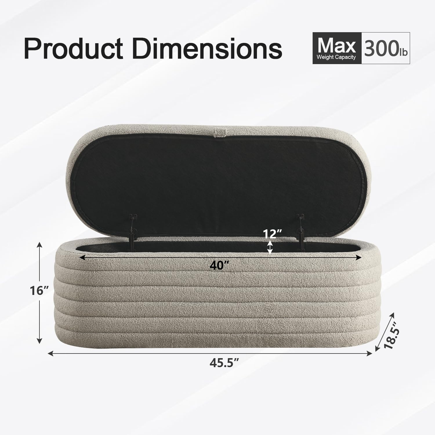 Gray Upholstered Fabric Storage Ottoman Bench with Safety Hinge