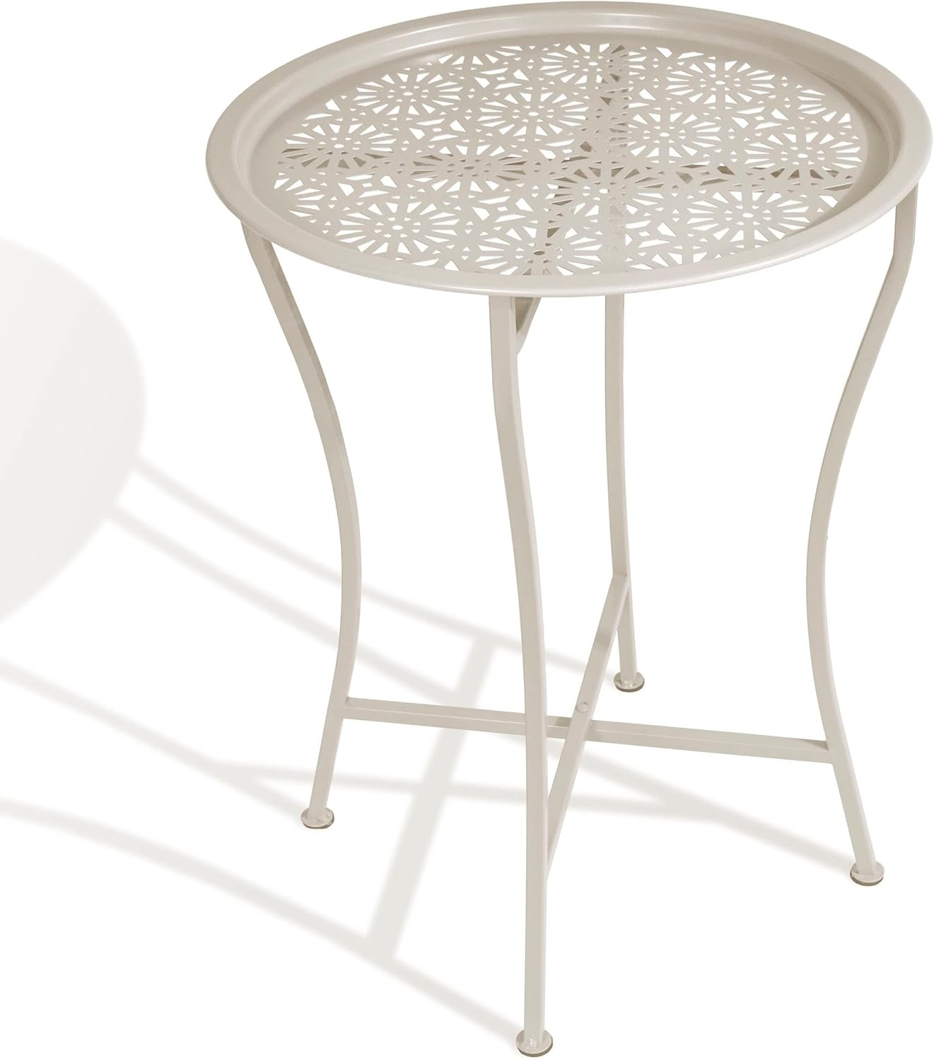 Daisy Patterned Metal Folding Side Table, Off-White