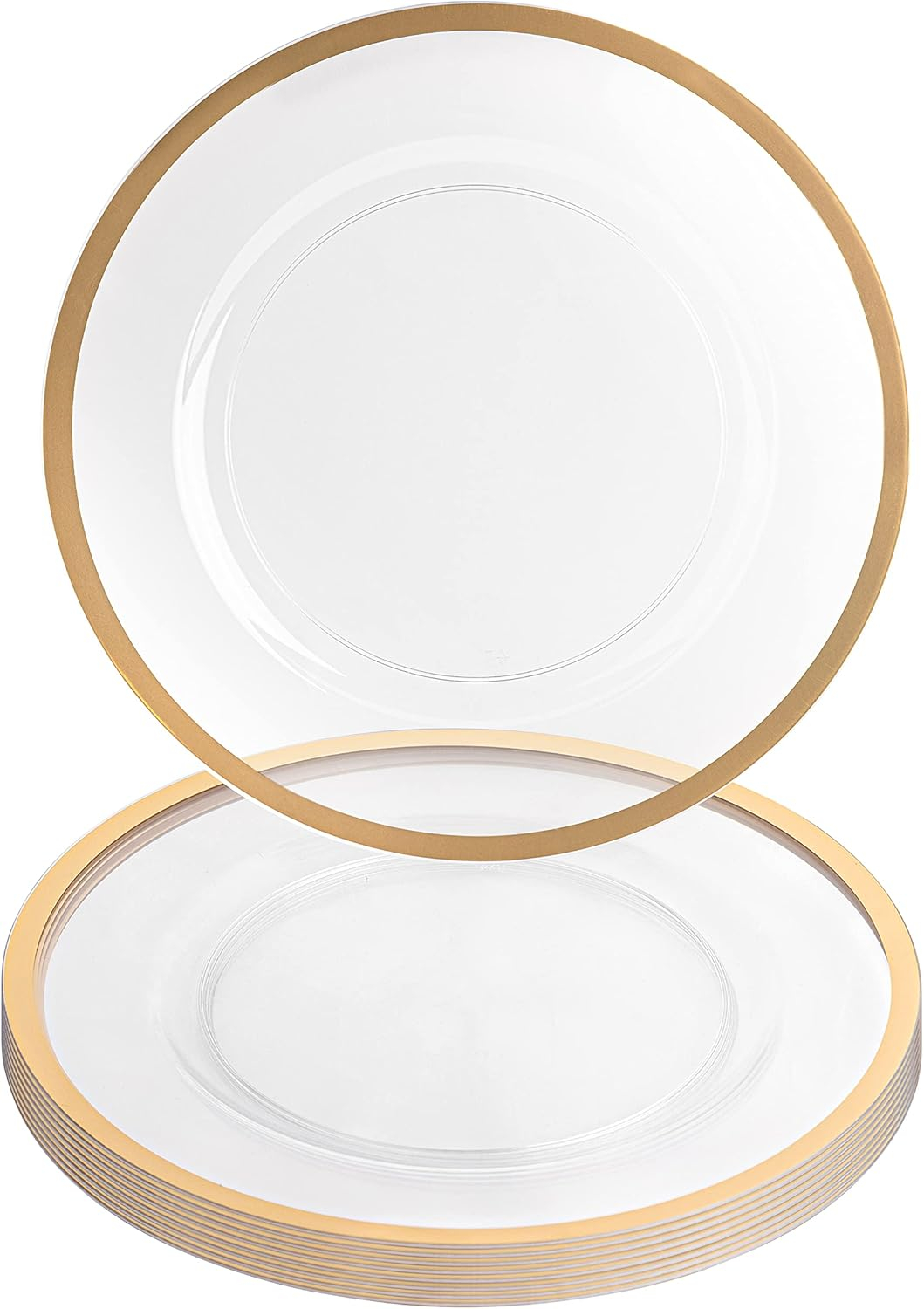 PARTY BARGAINS 13-Inch Charger Plates - 4 Pack, Clear Gold Rim, Heavy-Duty Disposable Chargers for Elegant Dining - Ideal for Weddings and Formal Events