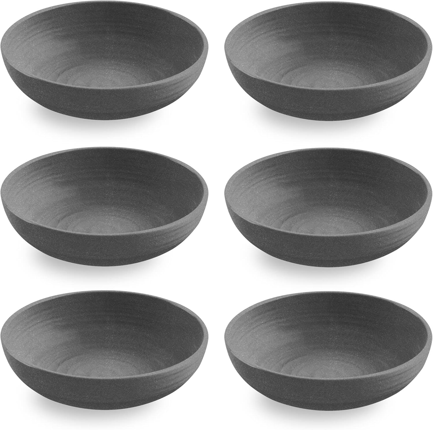 TarHong Planta Artisan Solids Low Bowl, Planta (Majority Plant Based with Melamine Binder), Shatterproof, Indoor/Outdoor Entertaining, Matte Gray, Set of 6
