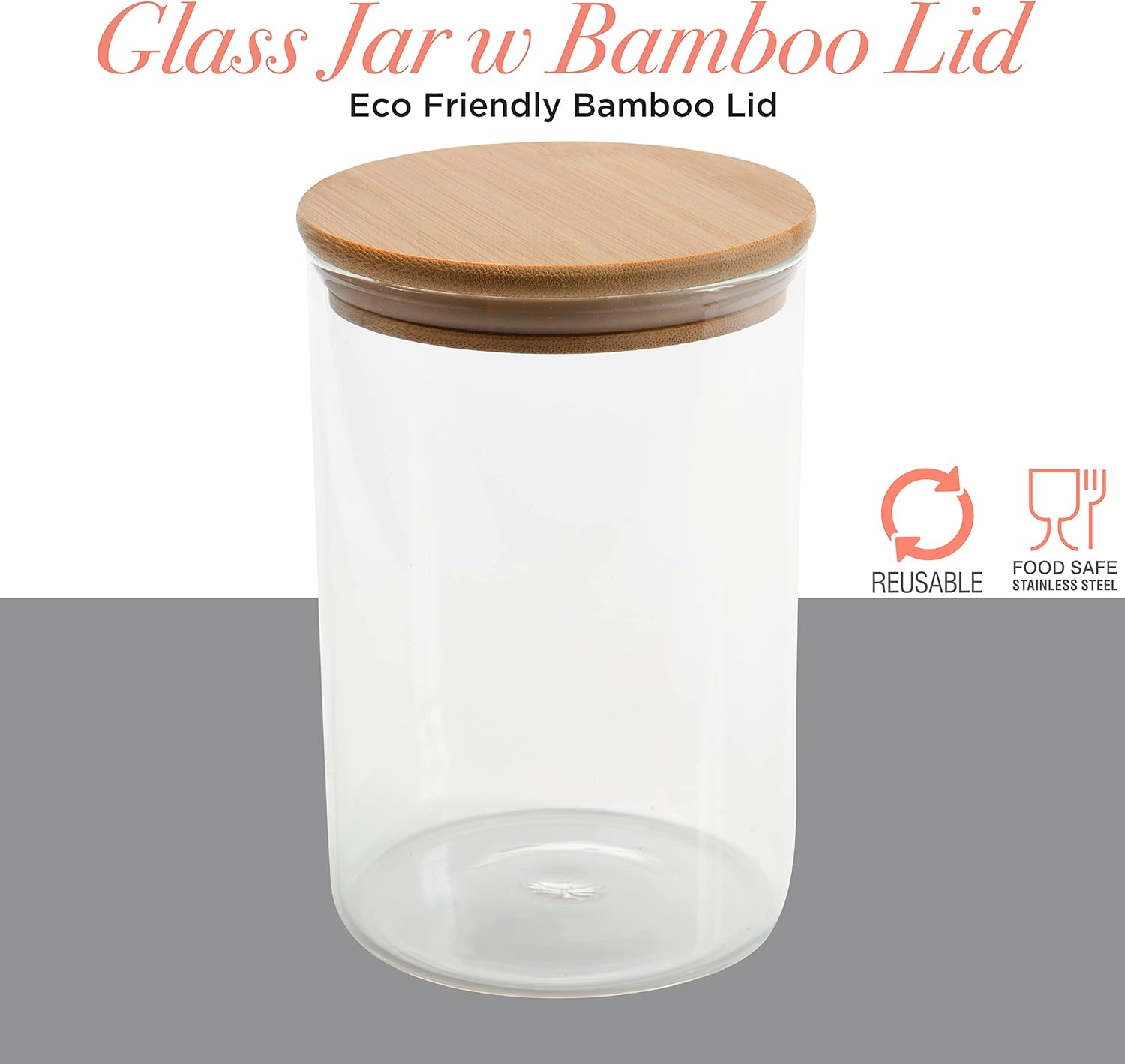 Kitchen Details Round Glass Jar | 1 Liter | Bamboo Airtight Seal Lid | Wide Mouth | Food Storage Canister | Tea or Coffee | Spices | Flour | Sugar | Clear