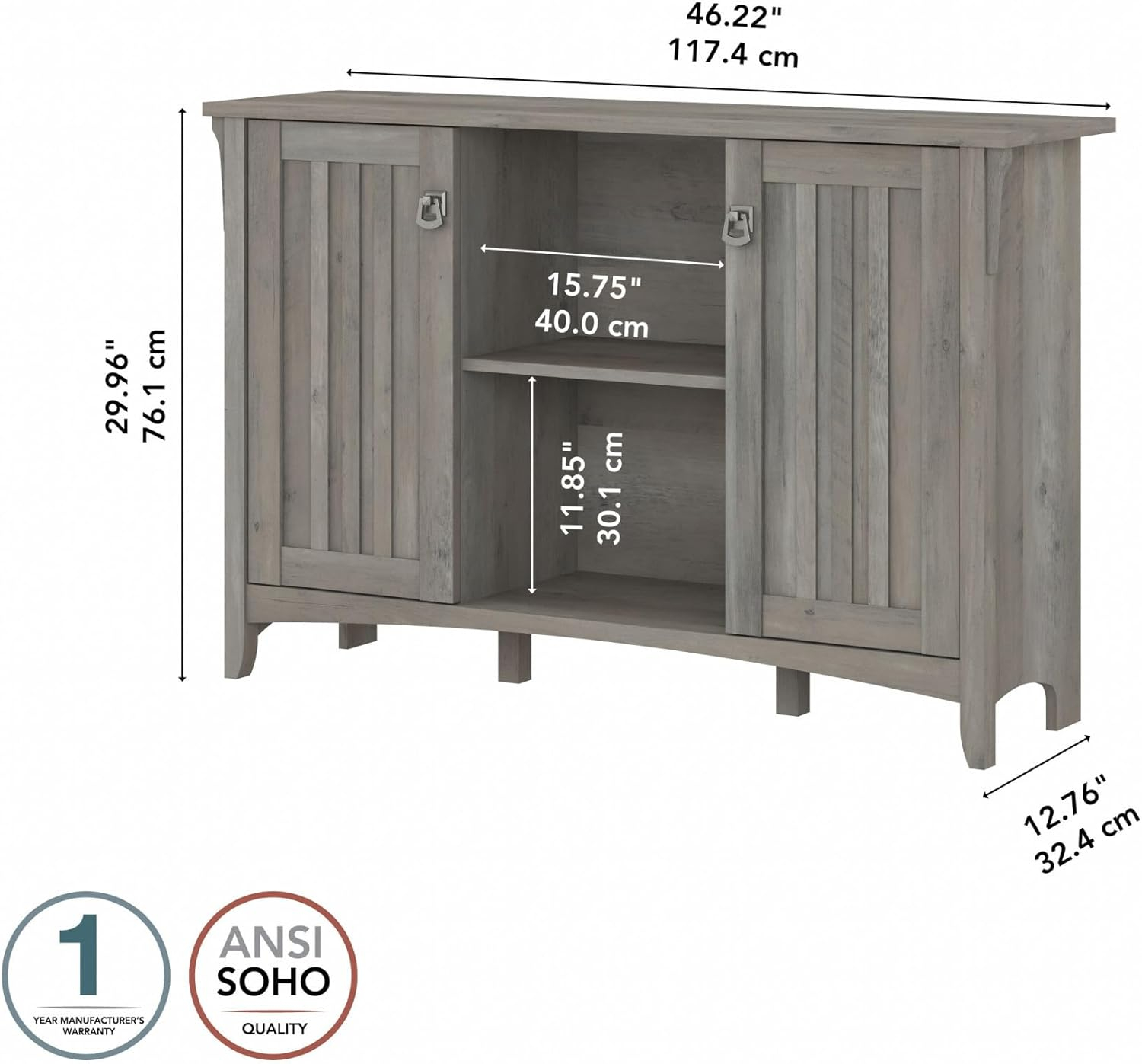 Bush Furniture Salinas Accent Storage Cabinet with Doors, Driftwood Gray