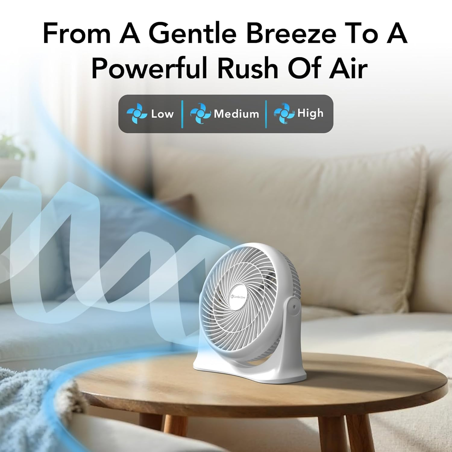 Comfort Zone 11" Desktop Table Fan with Adjustable Tilt, White