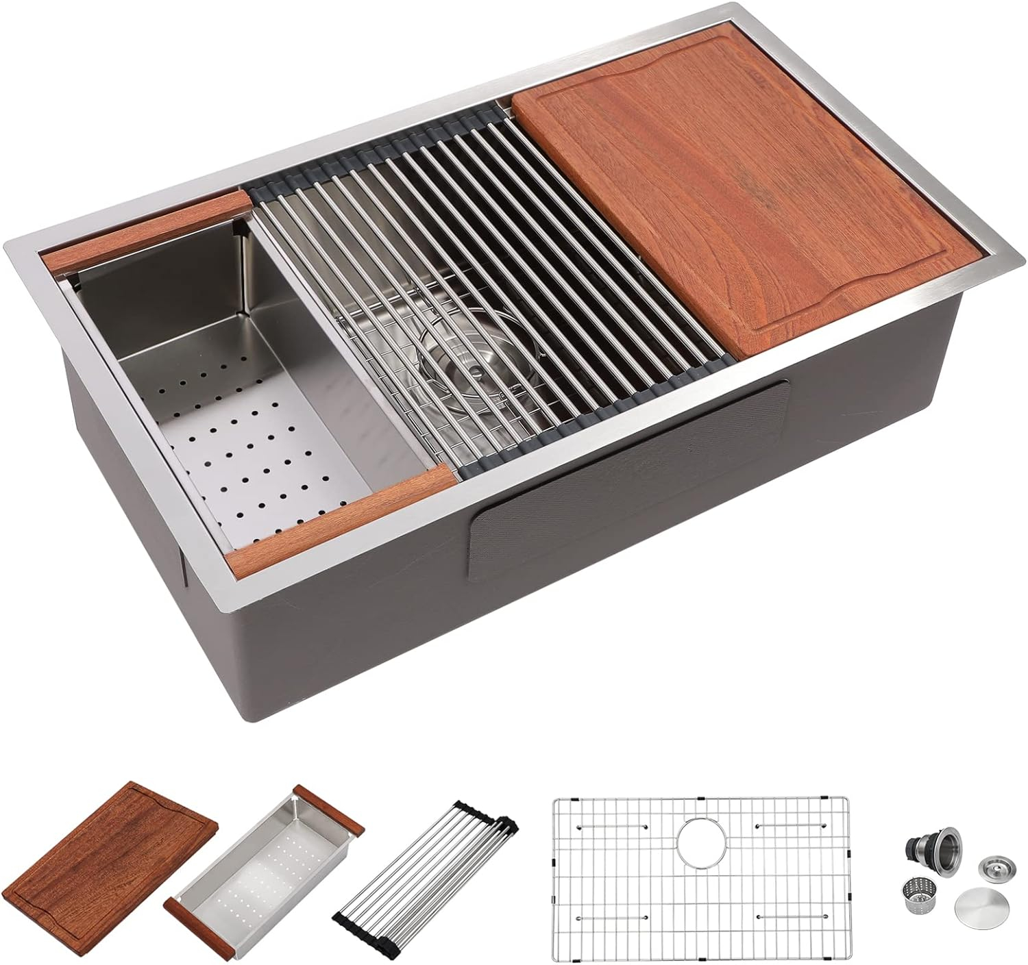 Dcolora 27 Inch Undermount Kitchen Sink Workstation 16 Gauge 304 Stainless Steel Large Single Bowl Under Counter Sinks, Round Corner 27"x19"x10", DC-U7703