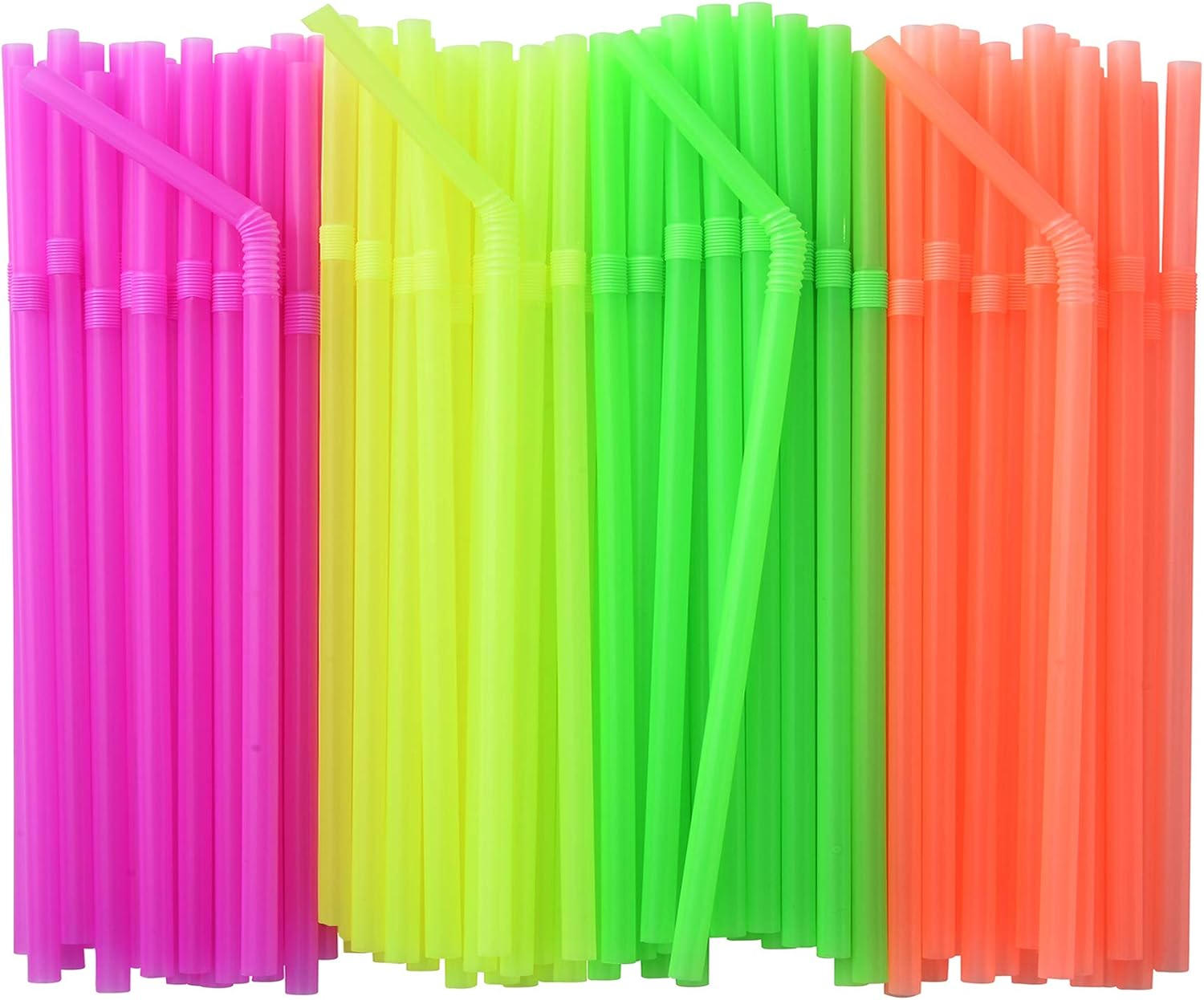ALINK 500-Pack Solid Colors Flexible Drinking Straws, Plastic Disposable Bendy Straws - 7.75" x 0.23"