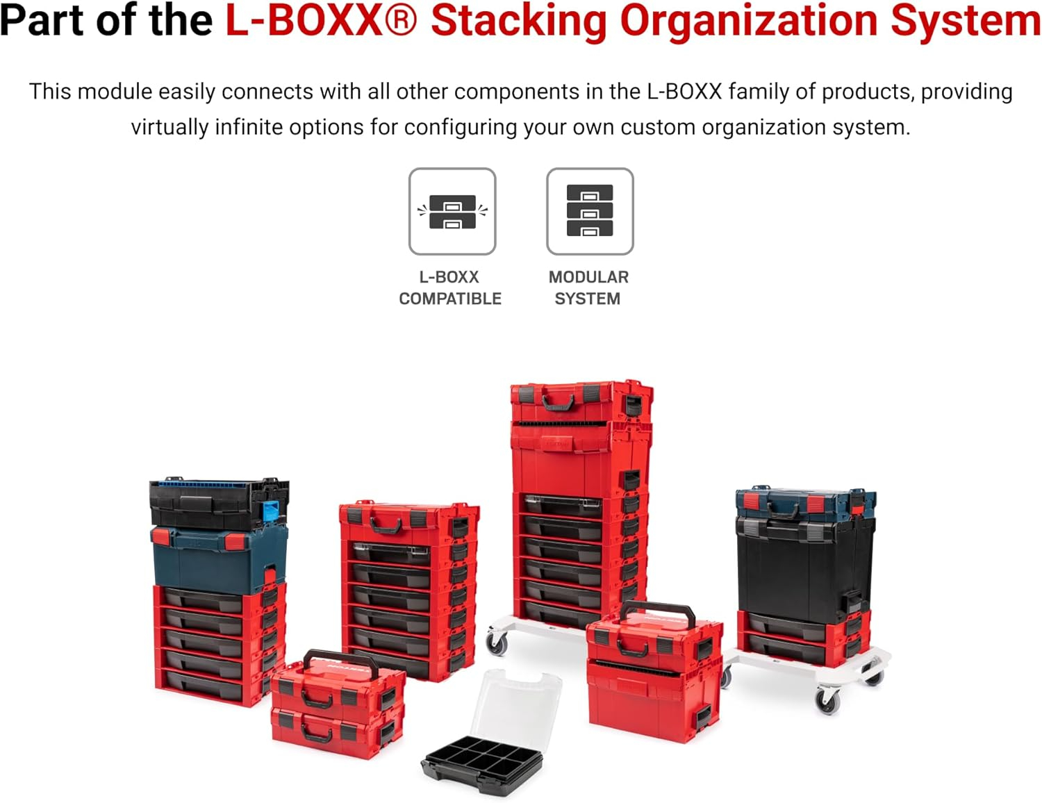 Red and Black Plastic Stacking Tool Box with Clear Lid