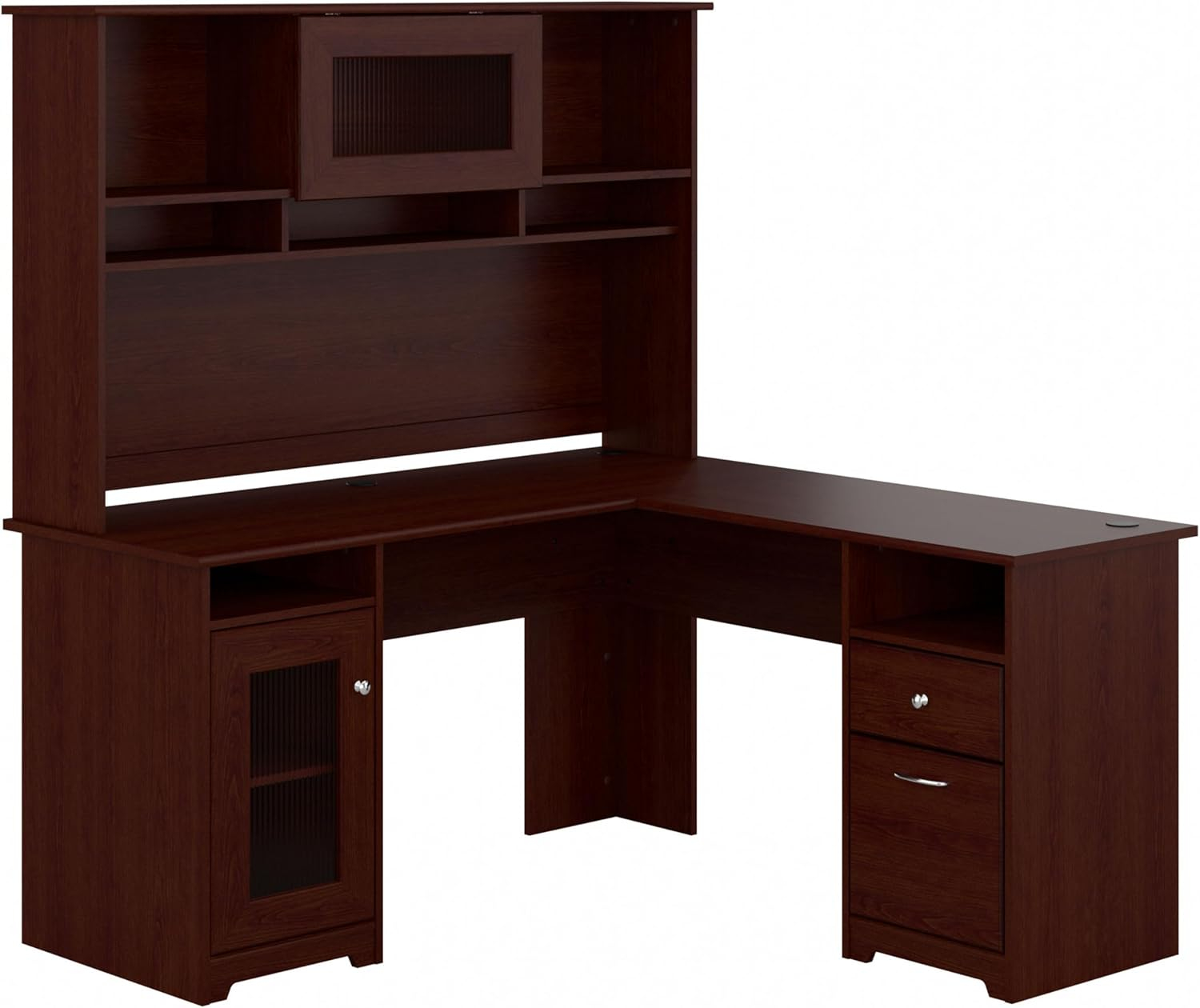 Bush Furniture Cabot 60" L Desk and Hutch with Storage, Harvest Cherry