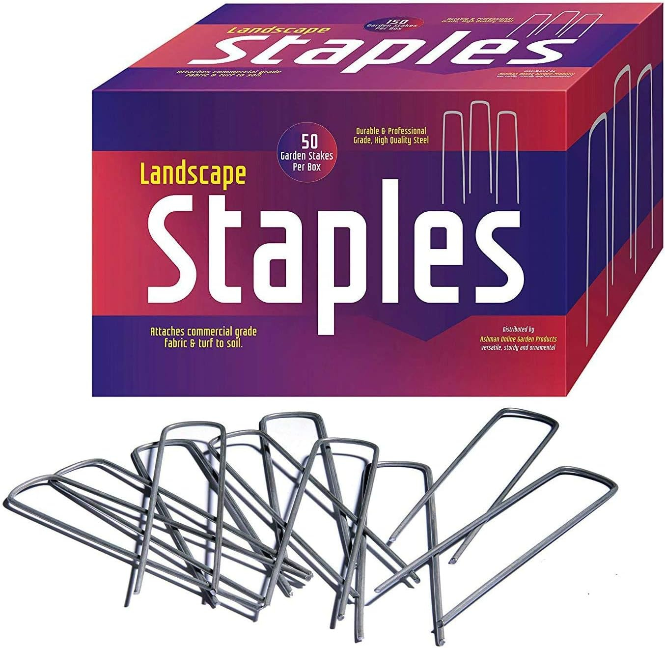 Galvanized Steel Landscape Staples for Garden and Fence, 50-Pack
