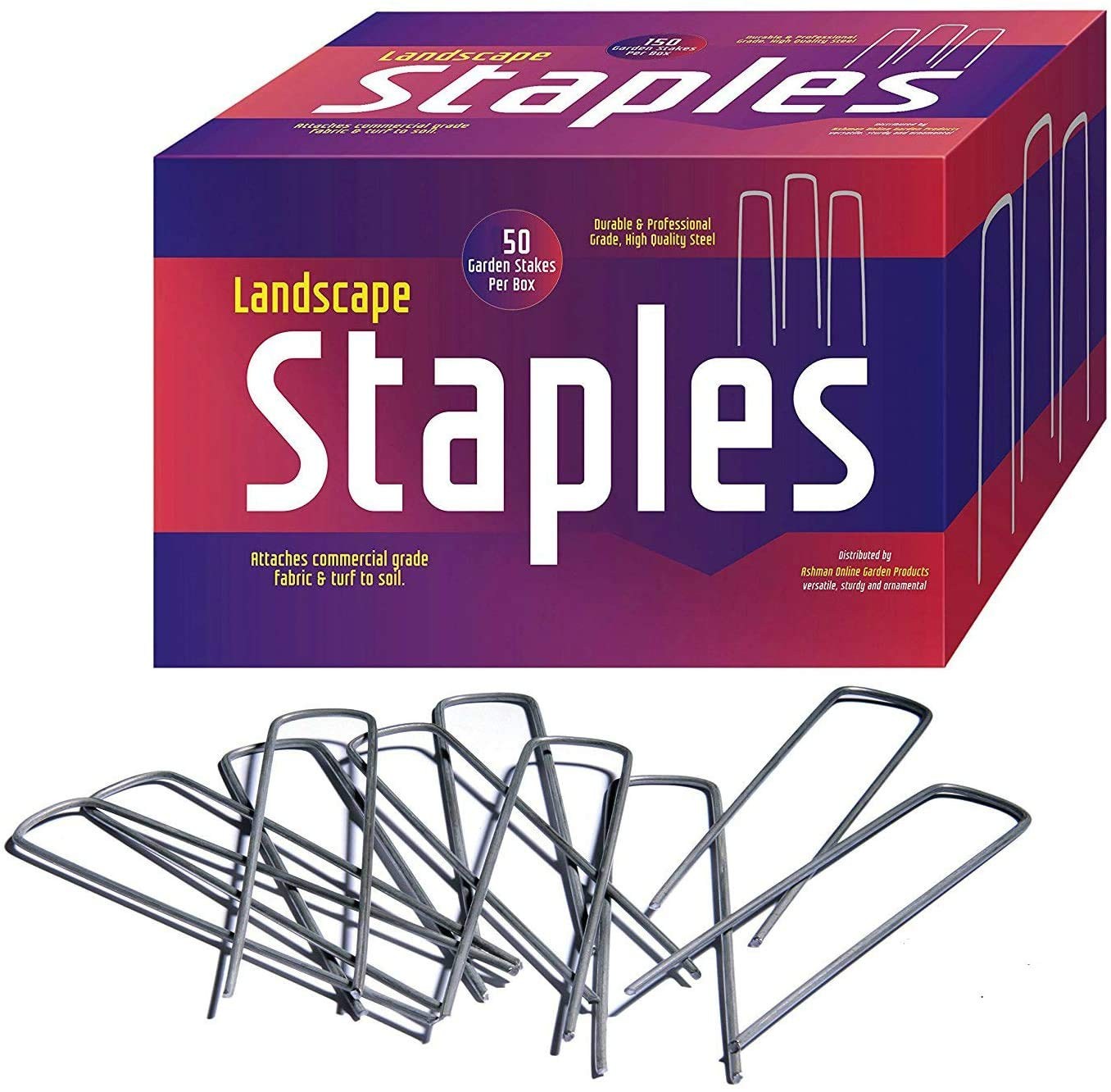 Ashman Online, Garden Landscape Staples Ground Stakes Pins, Silver Color, SOD Staples, 200 Count Heavy Duty & Anti Rust
