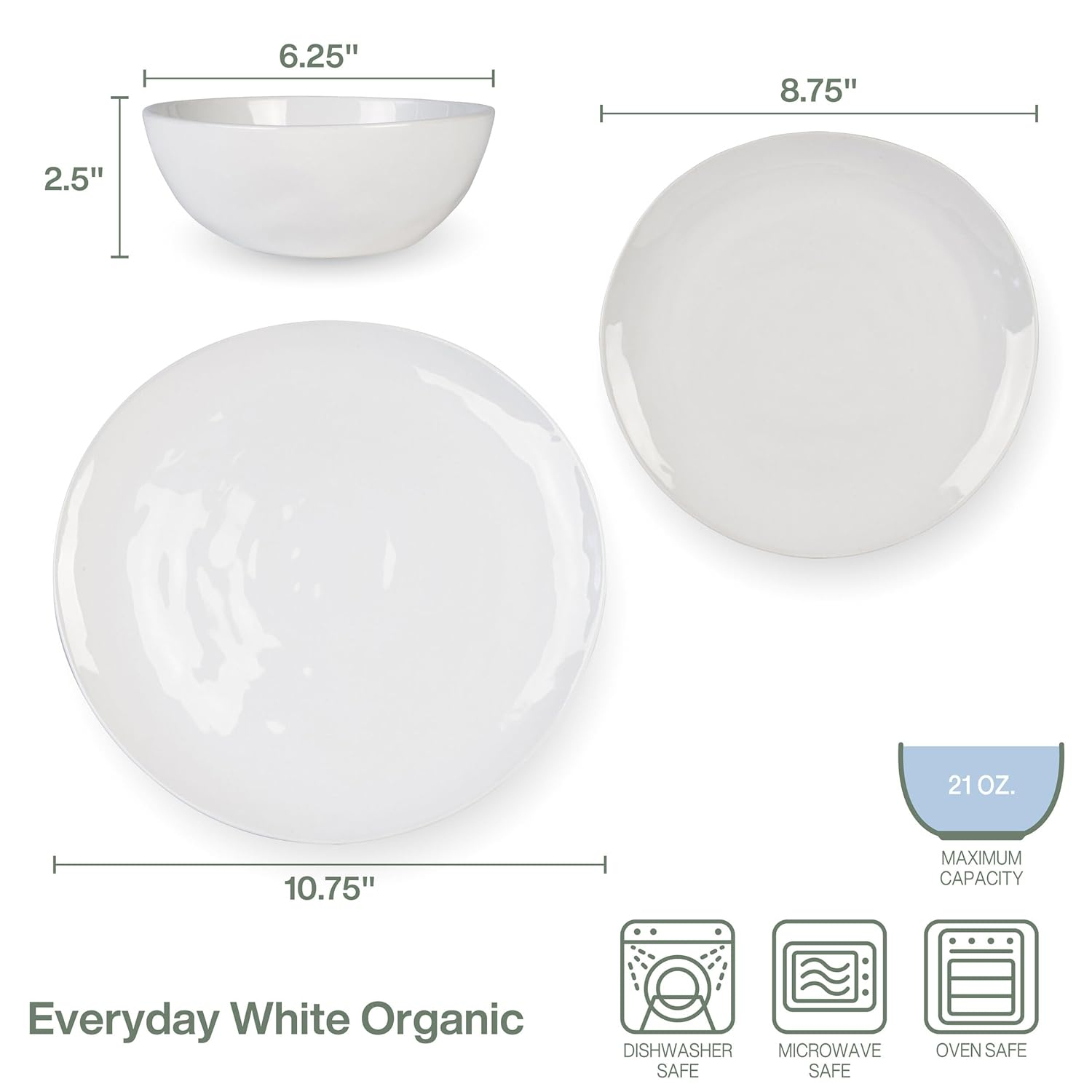 White Porcelain 12-Piece Dinnerware Set, Service for 4