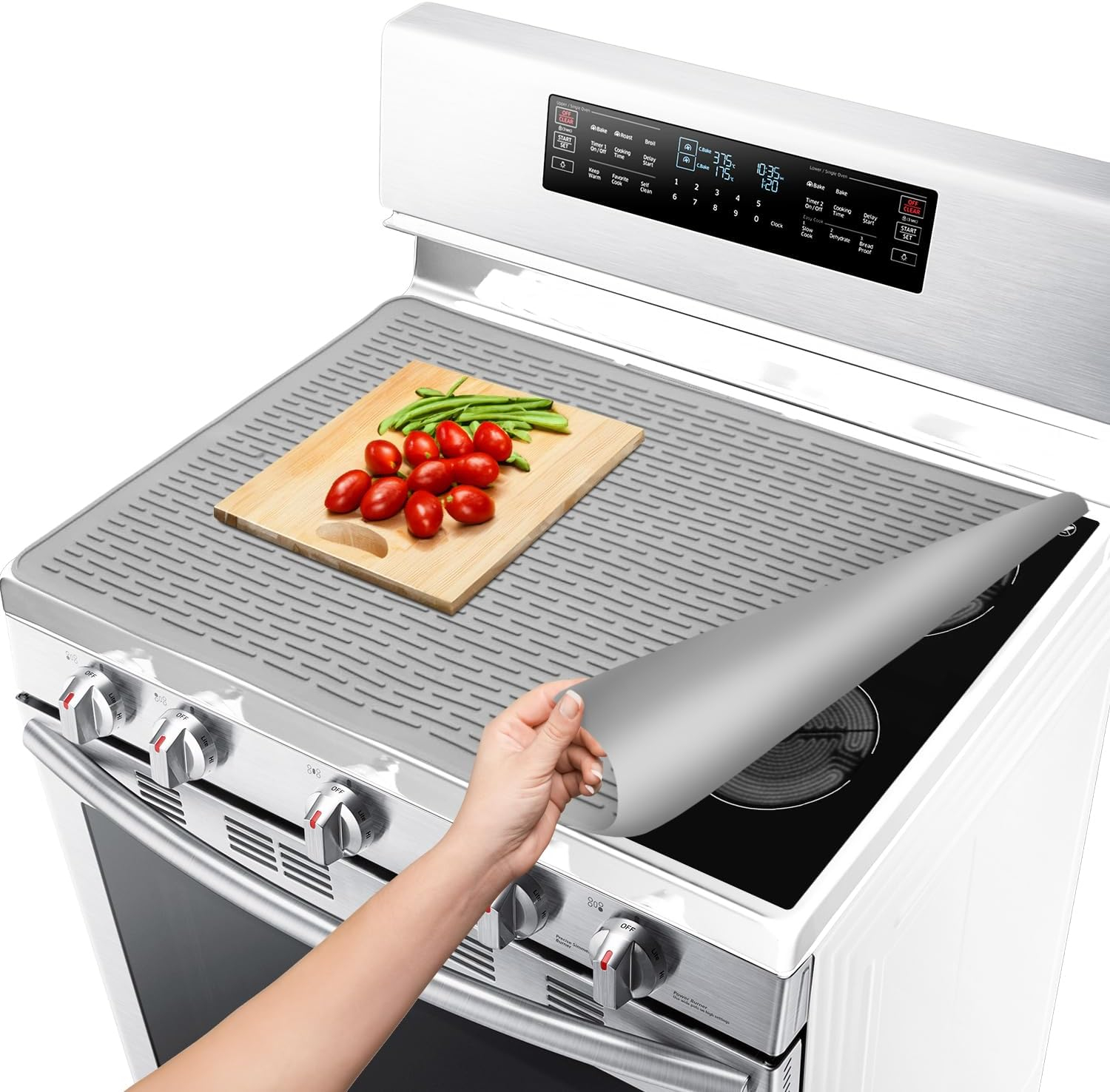 Stove Top Covers for Electric Stove by Linda's Essentials (30 x 21 Inch) - Silicone Mat for Glass Cooktop, Heat-Resistant Cover Protector, Electric Cooktop Mat with Anti-Slip Backing (Grey)