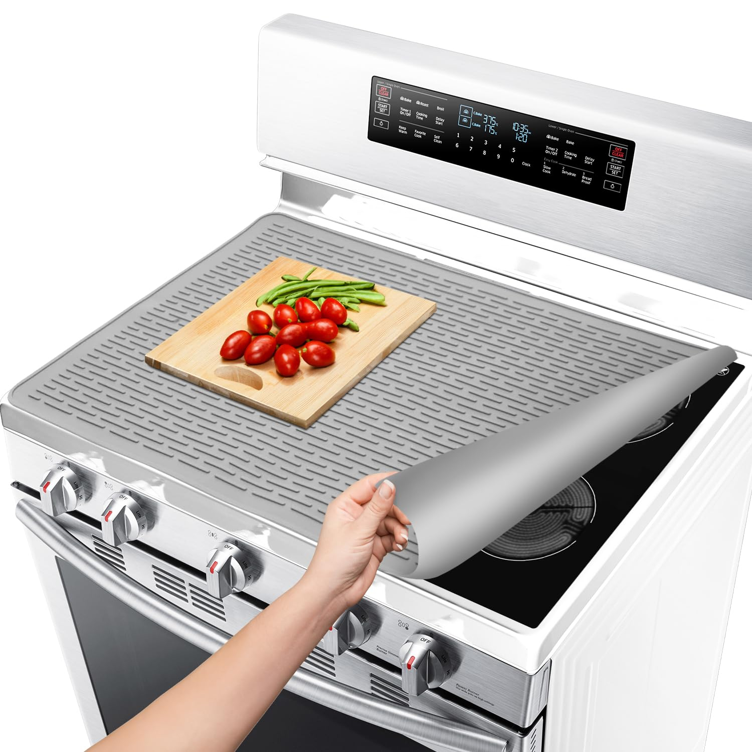 Stove Top Covers for Electric Stove by Linda's Essentials (30 x 21 Inch) - Silicone Mat for Glass Cooktop, Heat-Resistant Cover Protector, Electric Cooktop Mat with Anti-Slip Backing (Grey)