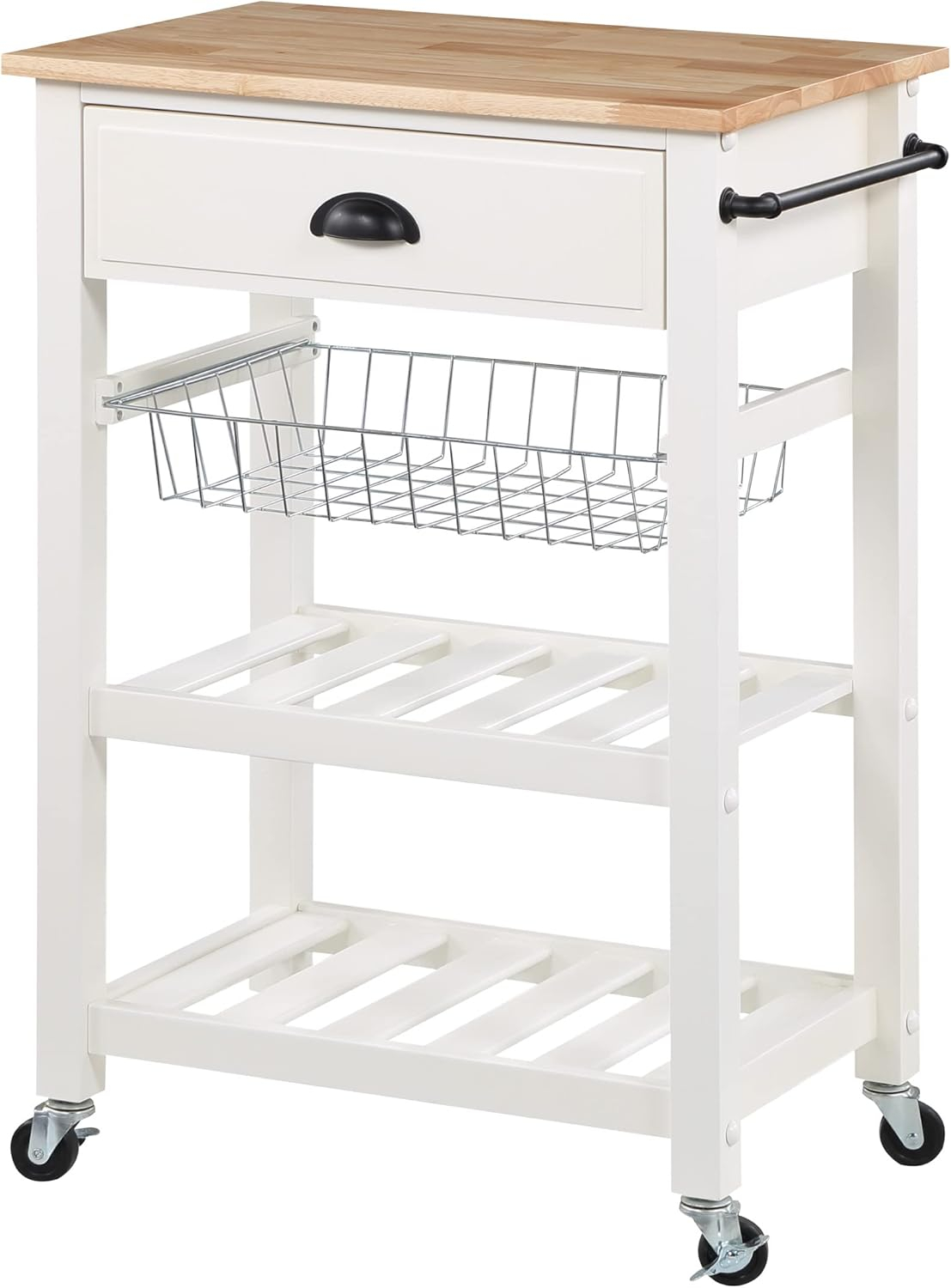Hampton Engineered Wood Kitchen Cart With Wood Top and White Base