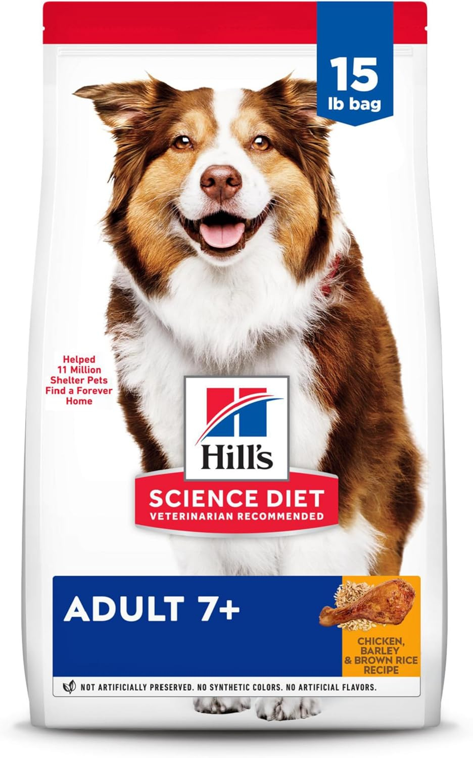 Hill's Science Diet Chicken, Barley & Brown Rice Dry Dog Food for 7+ Senior Dogs, 15lb Bag