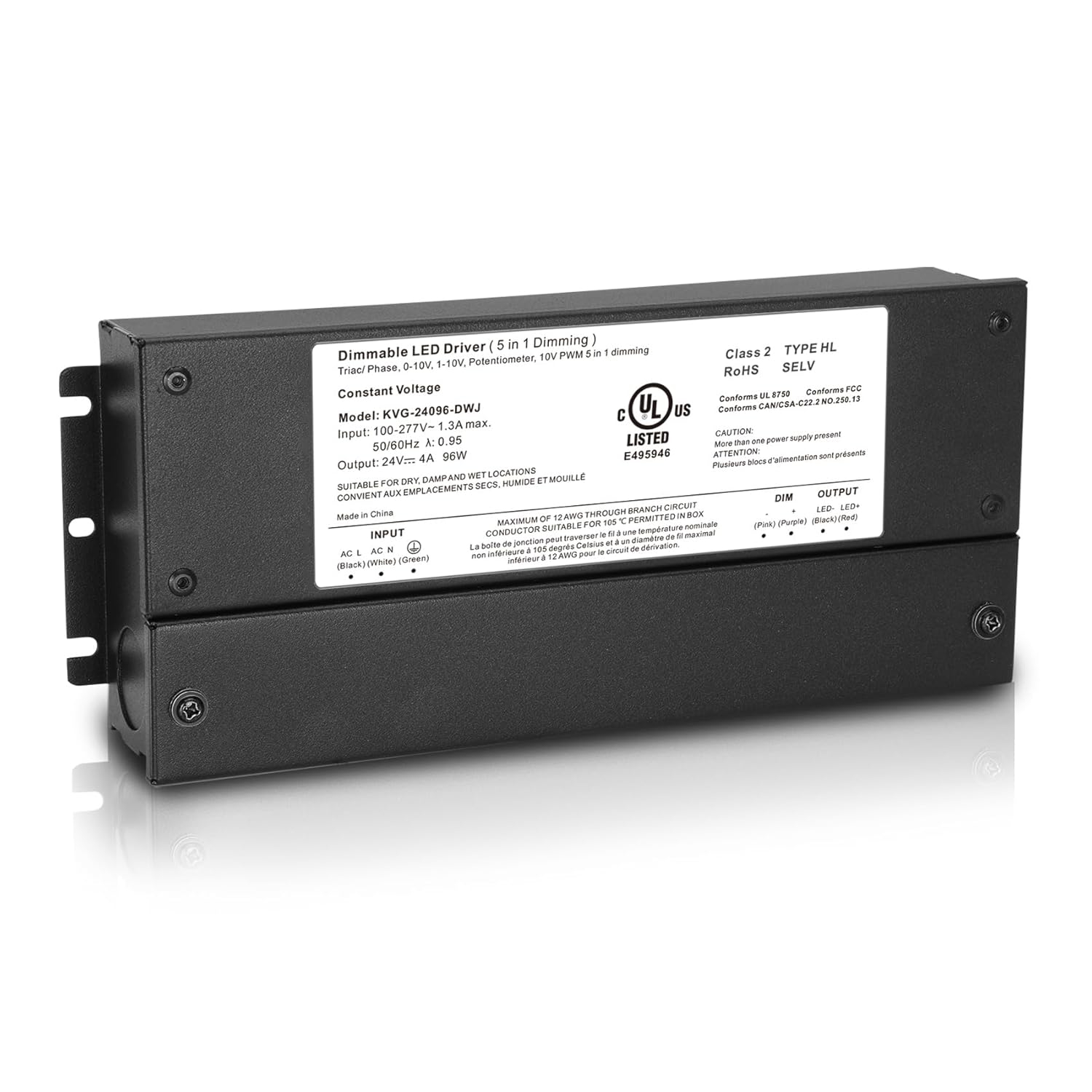 60W Dimmable LED Driver 24V, AC to DC Triac Dimmable Transformer Power Supply, Dimming LED Driver, Compatible with lutron and leviton Dimmer, TRIAC/Phase/0-10V /1-10V/Potentiometer/10V PWM UL Listed