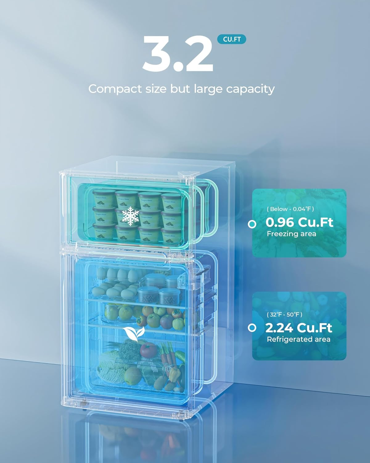 EUHOMY Mini Fridge with Freezer, 3.2 Cu.Ft Mini Refrigerator fridge, 2 door For Bedroom/Dorm/Office/Apartment - Food Storage or Cooling drinks, Silver