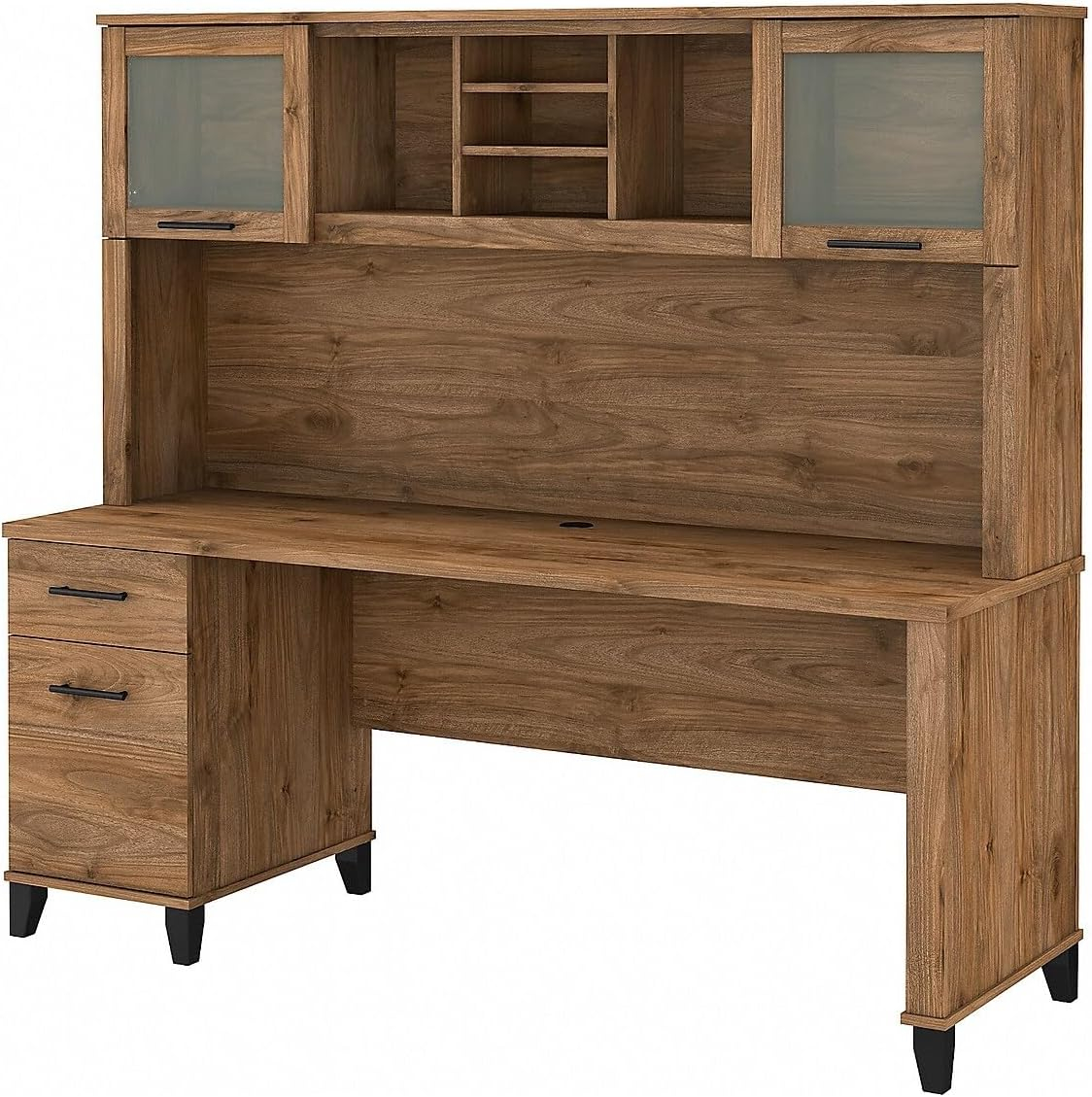 Bush Furniture Somerset 72 in Desk with Hutch with File Drawer, Open and Closed Storage in Fresh Walnut