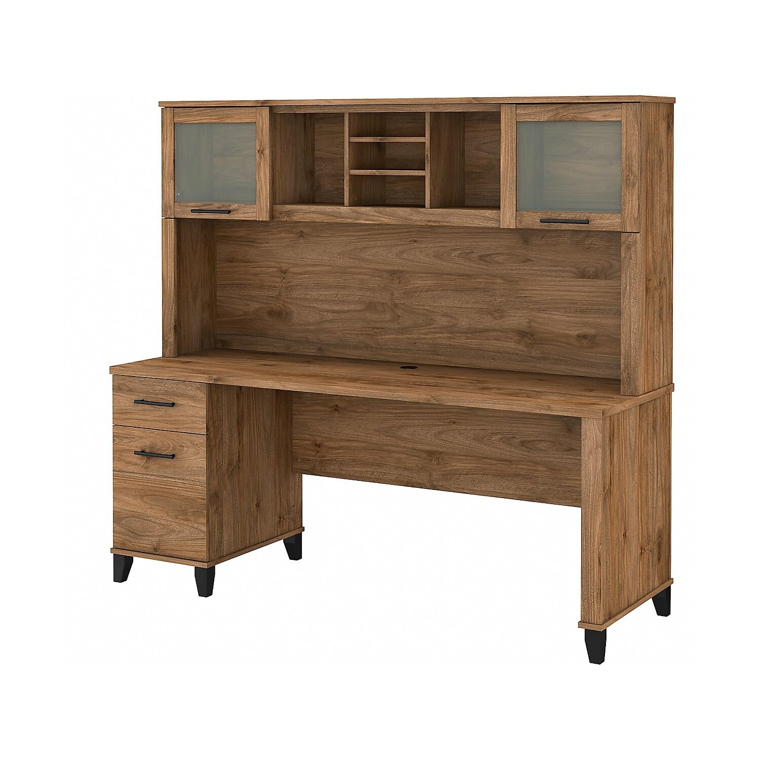 Bush Furniture Somerset 72 in Desk with Hutch with File Drawer, Open and Closed Storage in Fresh Walnut