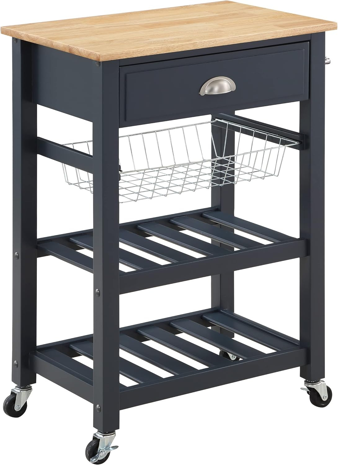 Hampton Engineered Wood Kitchen Cart With Wood Top and Blue Stone Base