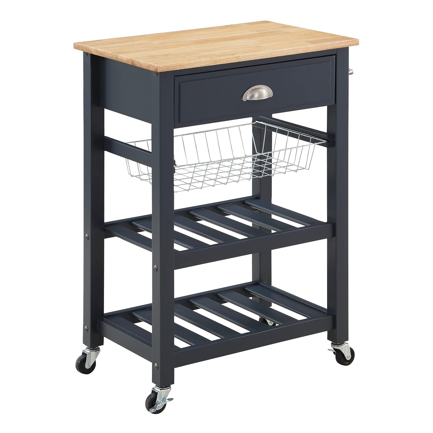 Hampton Engineered Wood Kitchen Cart With Wood Top and Blue Stone Base