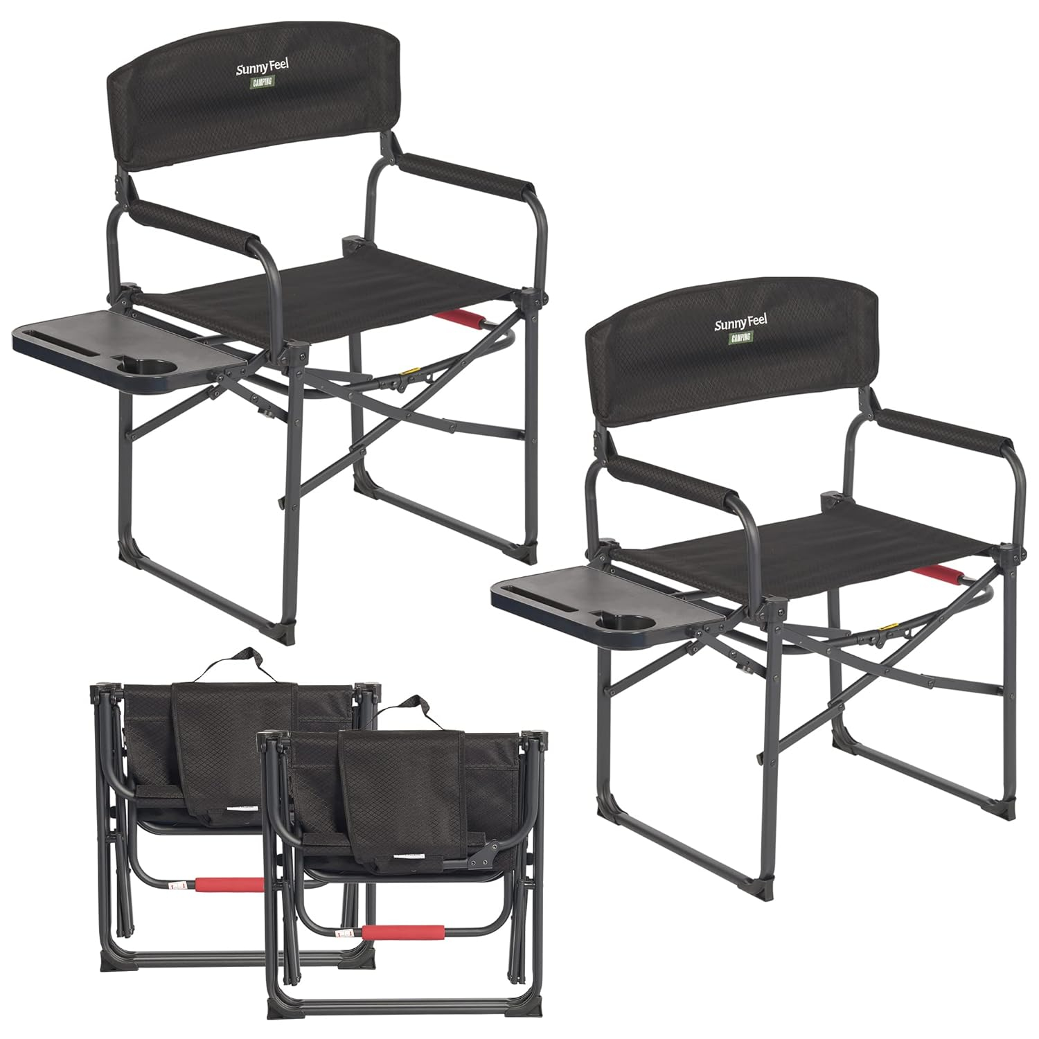 SUNNYFEEL Camping Directors Chair, Heavy Duty,Oversized Portable Folding Chair with Side Table, Pocket for Beach, Fishing,Trip,Picnic,Lawn,Concert Outdoor Foldable Camp Chairs