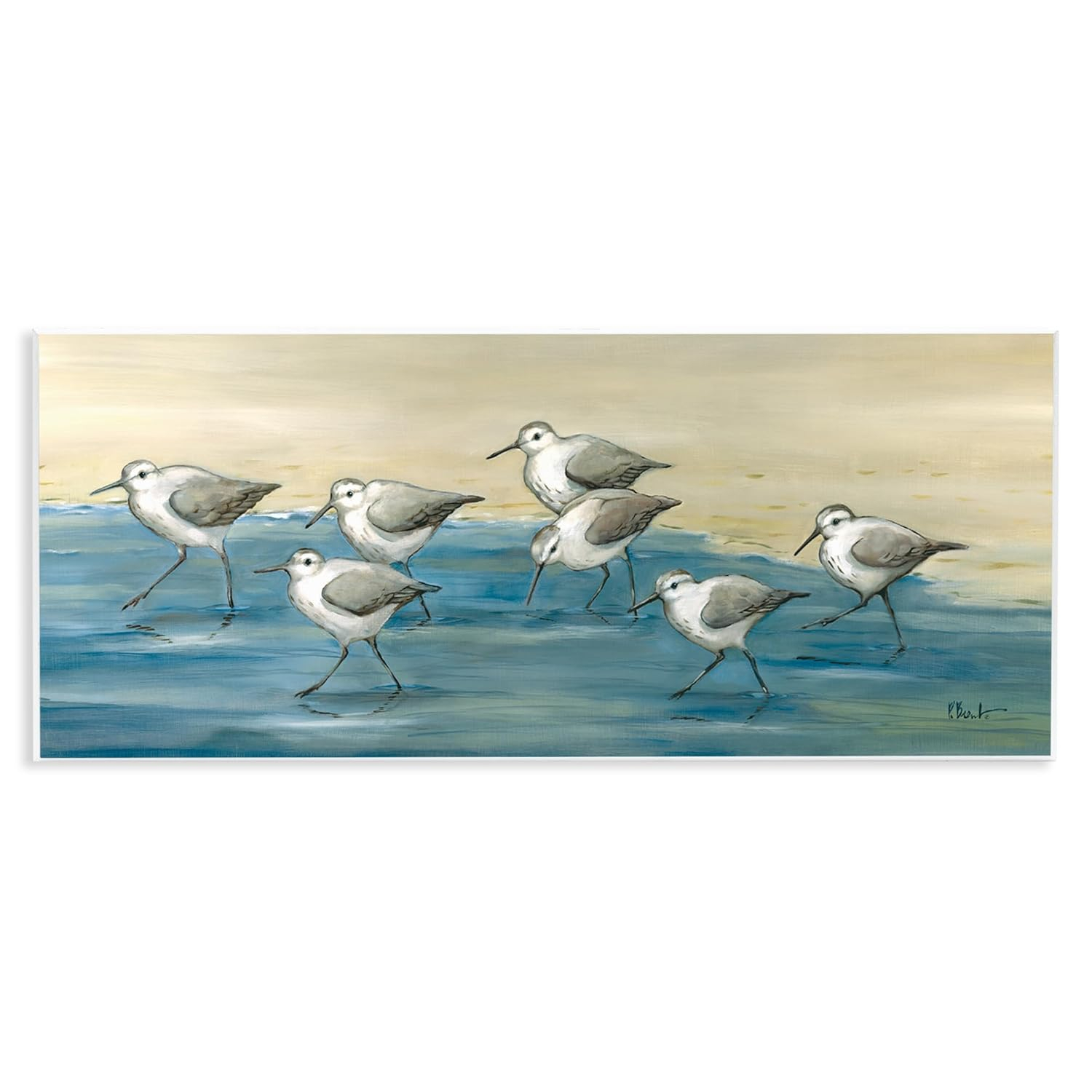Stupell Industries Sandpiper Bird Flock Beach Shoreline Painting Unframed Art Print Wall Art, Design by Paul Brent