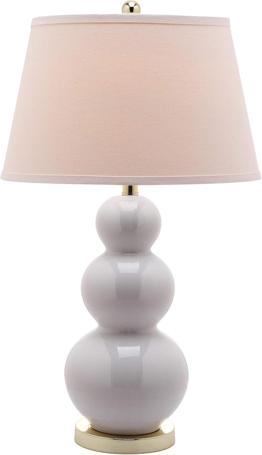 SAFAVIEH Lighting Collection Pamela Modern Contemporary White Triple Gourd Ceramic 27-inch Bedroom Living Room Home Office Desk Nightstand Table Lamp (LED Bulbs Included)