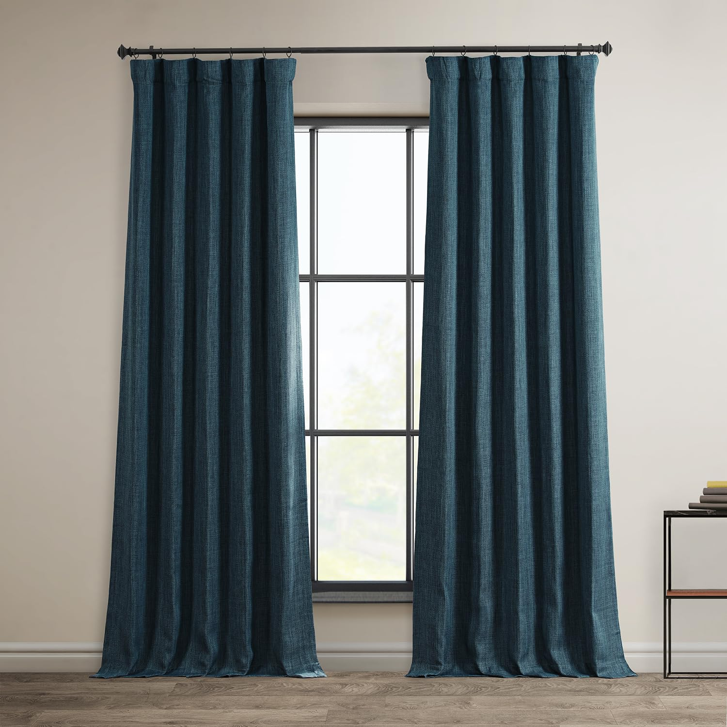 HPD Half Price Drapes Story Blue Faux Linen Room Darkening Curtains for Bedroom & Living Room Curtains (1 Panel), Door & Window Curtains 84 inches long, Rod Pocket curtains & drapes, 50W X 84L