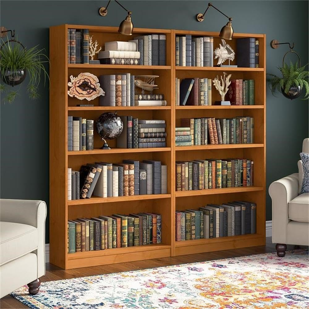 Universal Tall 5 Shelf Bookcase in Natural Cherry (Set of 2) - Engineered Wood